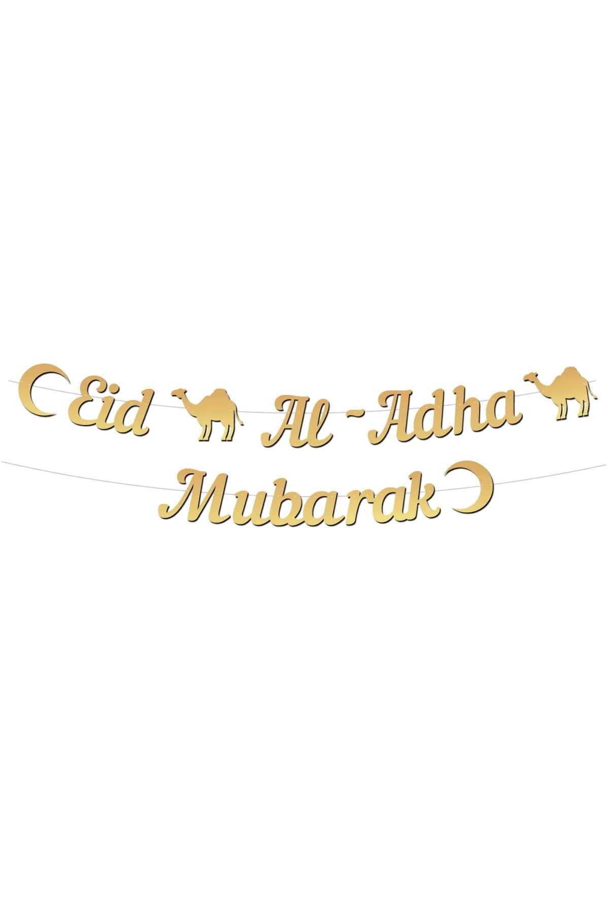 Eid Al - Adha Mubarak Yazılı Kaligrafi Banner Gold Altın Renkli 230x20 Cm Kurban Bayramı Asılan Süs