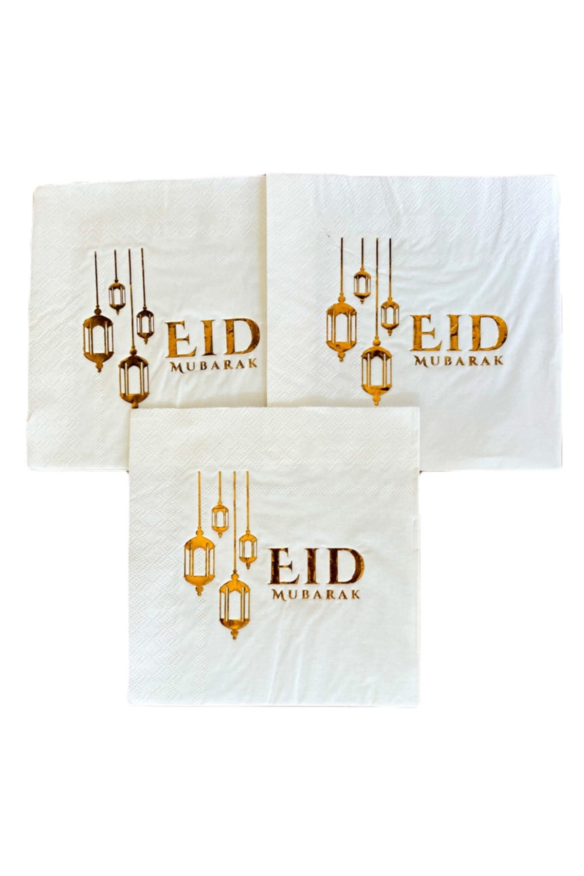 Eid Mubarak Yazılı Gold Yaldızlı Peçete 16lı 16x16 Cm Altın Varaklı Ramazan Bayram Temalı Dini Süsü