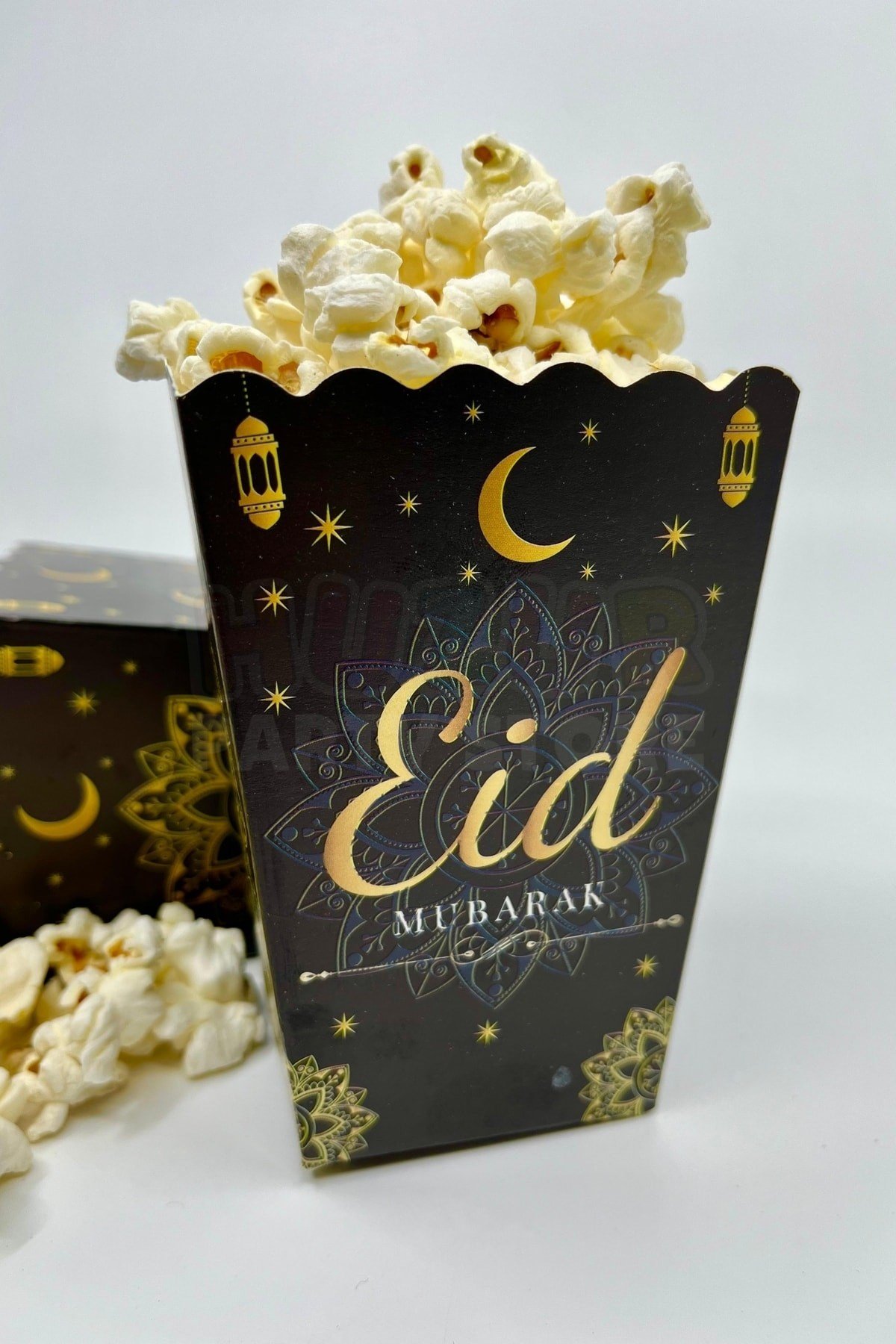 Eid Mubarak Yazılı Mısır Kutusu 8 Adet 8x12 Cm Pop Corn Darı Kabı Ramazan Bayramı Cips Kutusu Gb