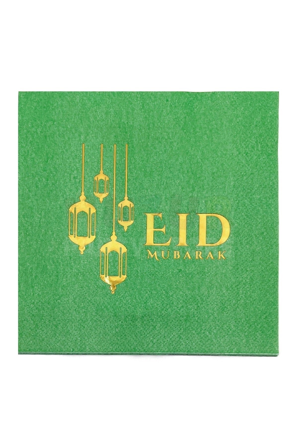 Eid Mubarak Yeşil Gold Yaldızlı Peçete 16 Adet 16x16 Cm Altın Varaklı Ramazan Bayramı Dini Süsü