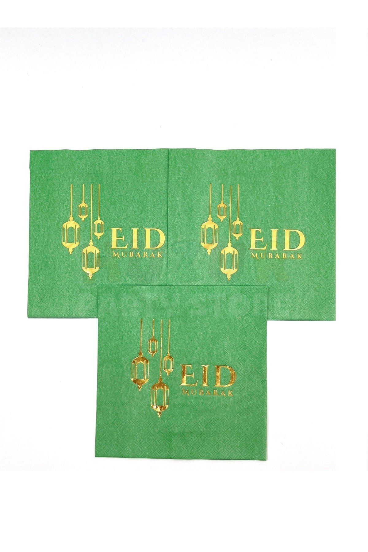 Eid Mubarak Yeşil Gold Yaldızlı Peçete 16 Adet 16x16 Cm Altın Varaklı Ramazan Bayramı Dini Süsü