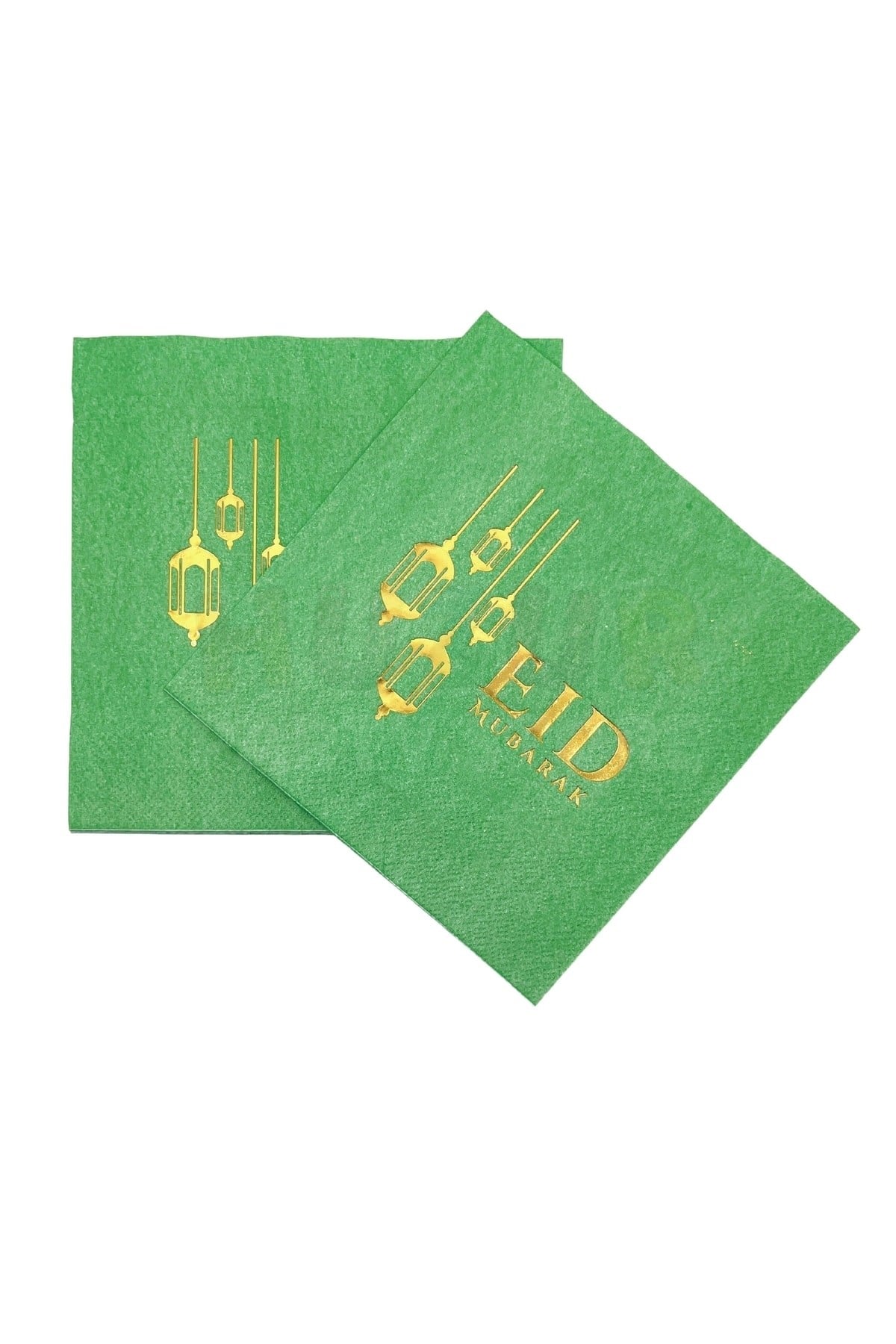 Eid Mubarak Yeşil Gold Yaldızlı Peçete 16 Adet 16x16 Cm Altın Varaklı Ramazan Bayramı Dini Süsü