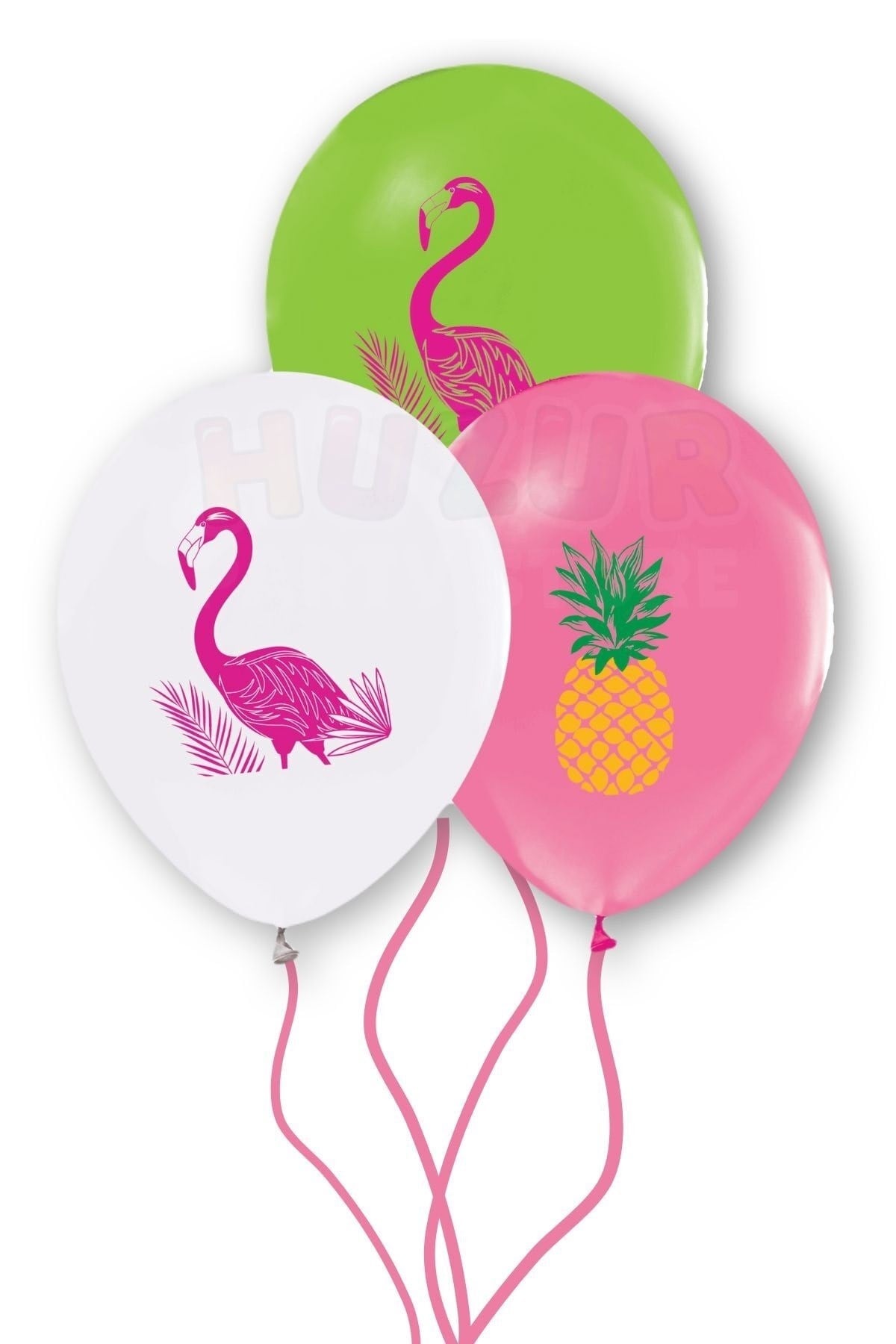 Flamingo Baskılı Balon 10 Adet 30 Cm Ananas Yaprak Detaylı Doğum Günü Partisi Temalı Konsepti Süs