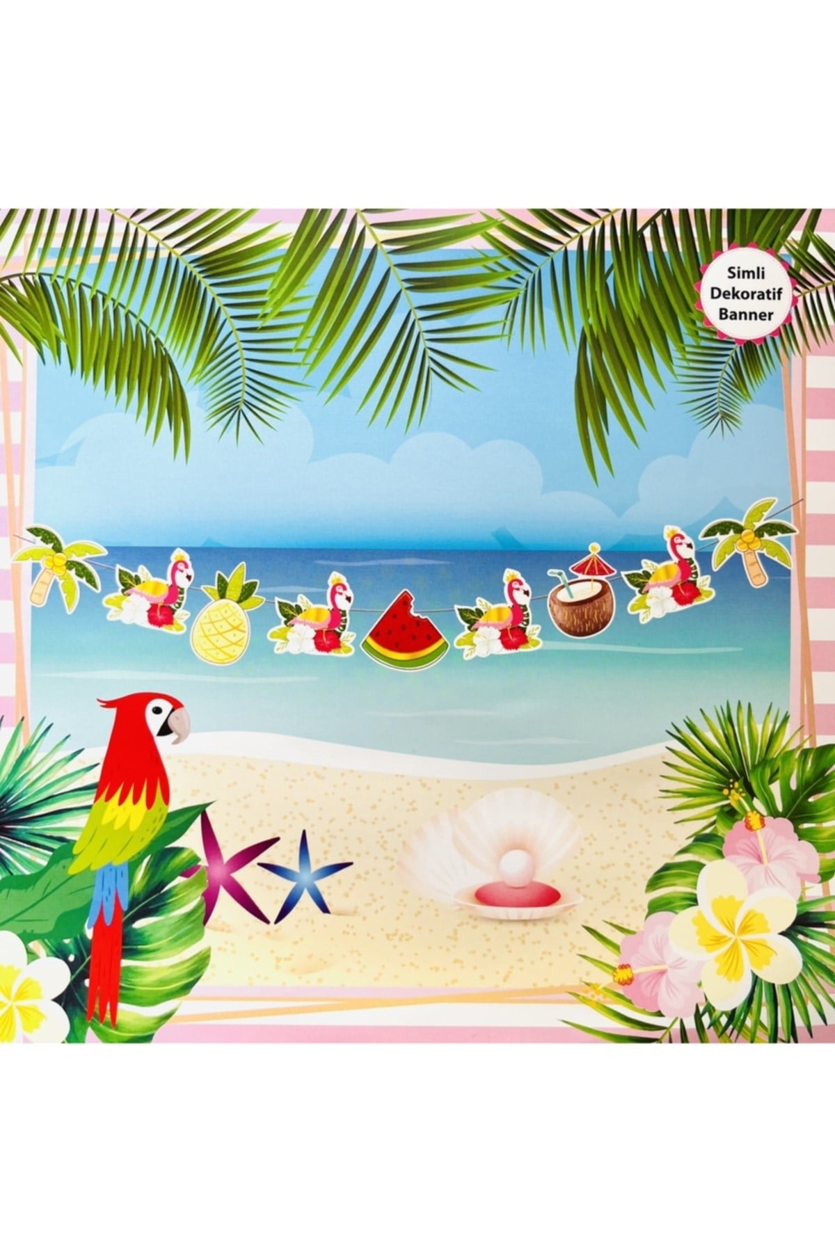 Flamingo Dekoratif Simli Banner Flamingo Resmi Karakterli Temalı 165 Cm Ipli Flama Parti Konsept