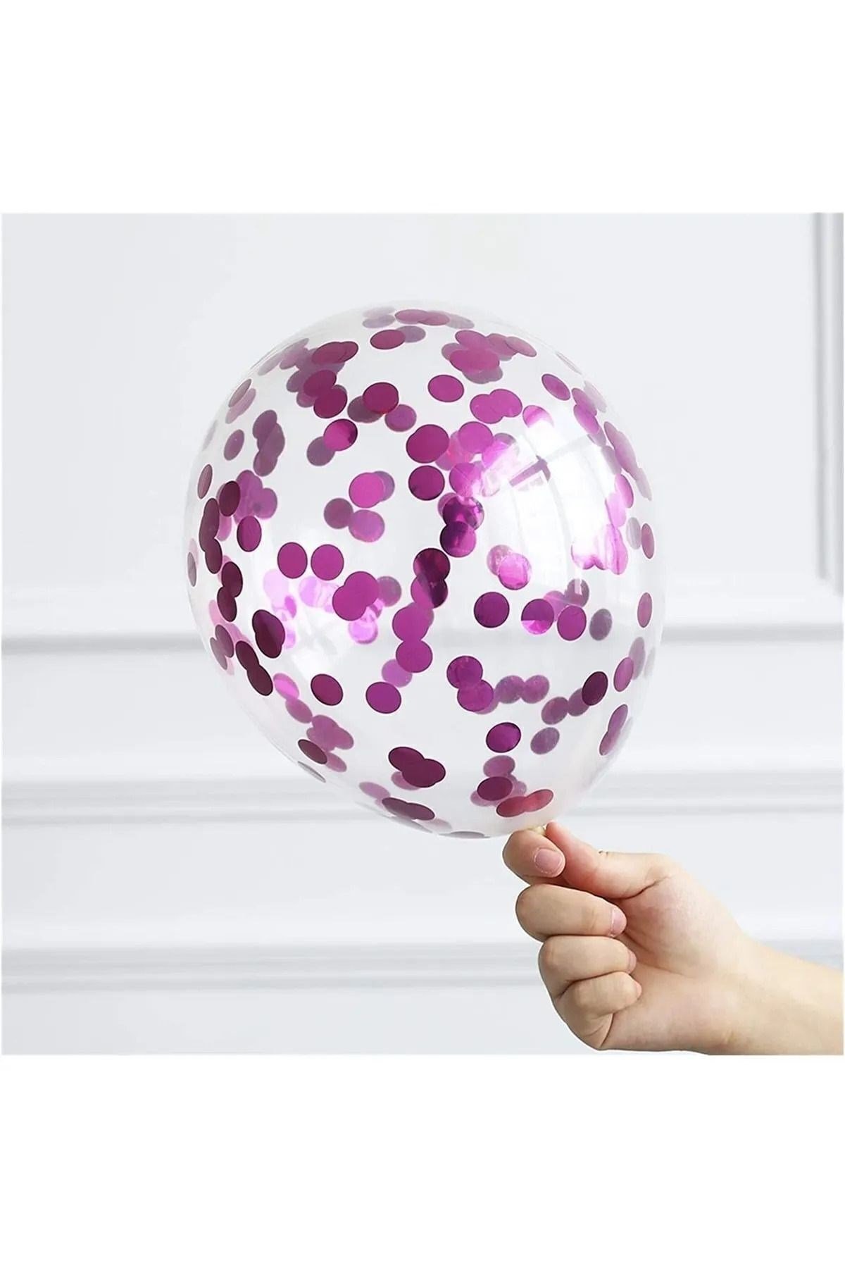 Fuşya Konfetili Şeffaf Balon 10 Adet Içi Gözüken Pullu Balon Balon Pulu Renksiz Balon