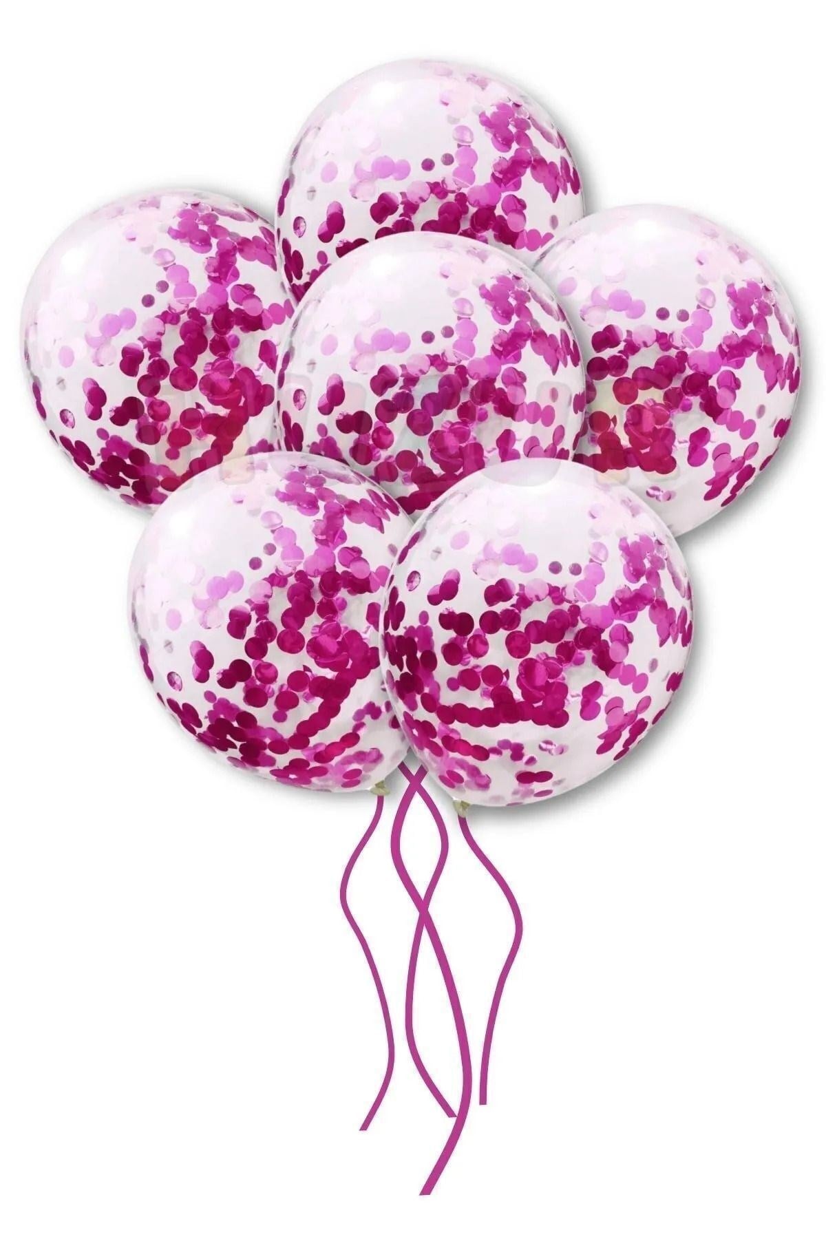 Fuşya Konfetili Şeffaf Balon 10 Adet Içi Gözüken Pullu Balon Balon Pulu Renksiz Balon