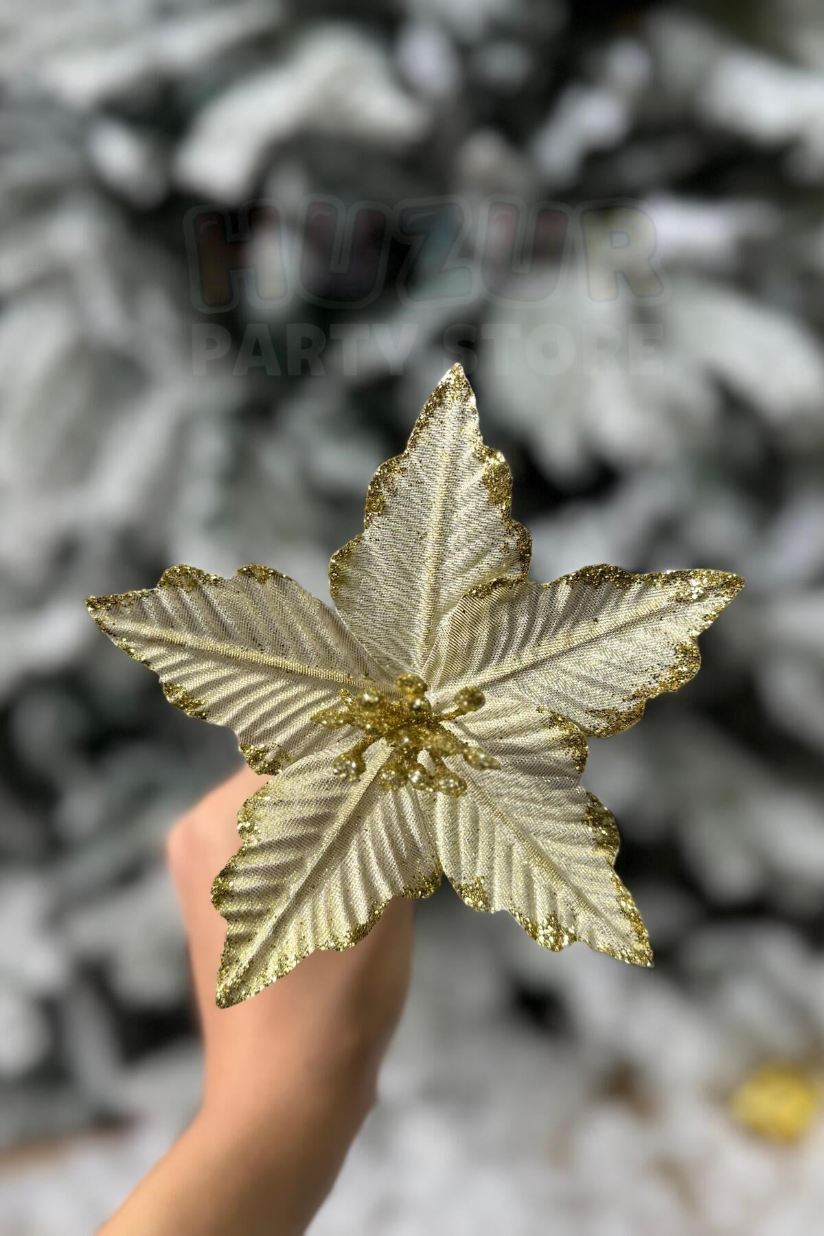 Gold Ata Çiçeği 15 Cm Yapay Çiçek Yılbaşı Çam Ağacı Yeni Yıl Dekoru Tepecik Tohumları Altın Sarısı
