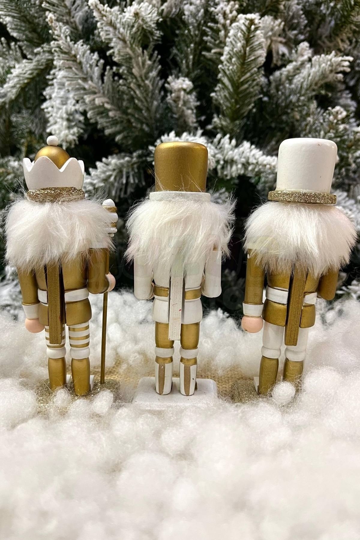 Gold Fındıkkıran 3lü Set 15 Cm Mızrak Davul Tüfekli Kurşun Asker Nutcracker Yılbaşı Yeni Yıl Dekor