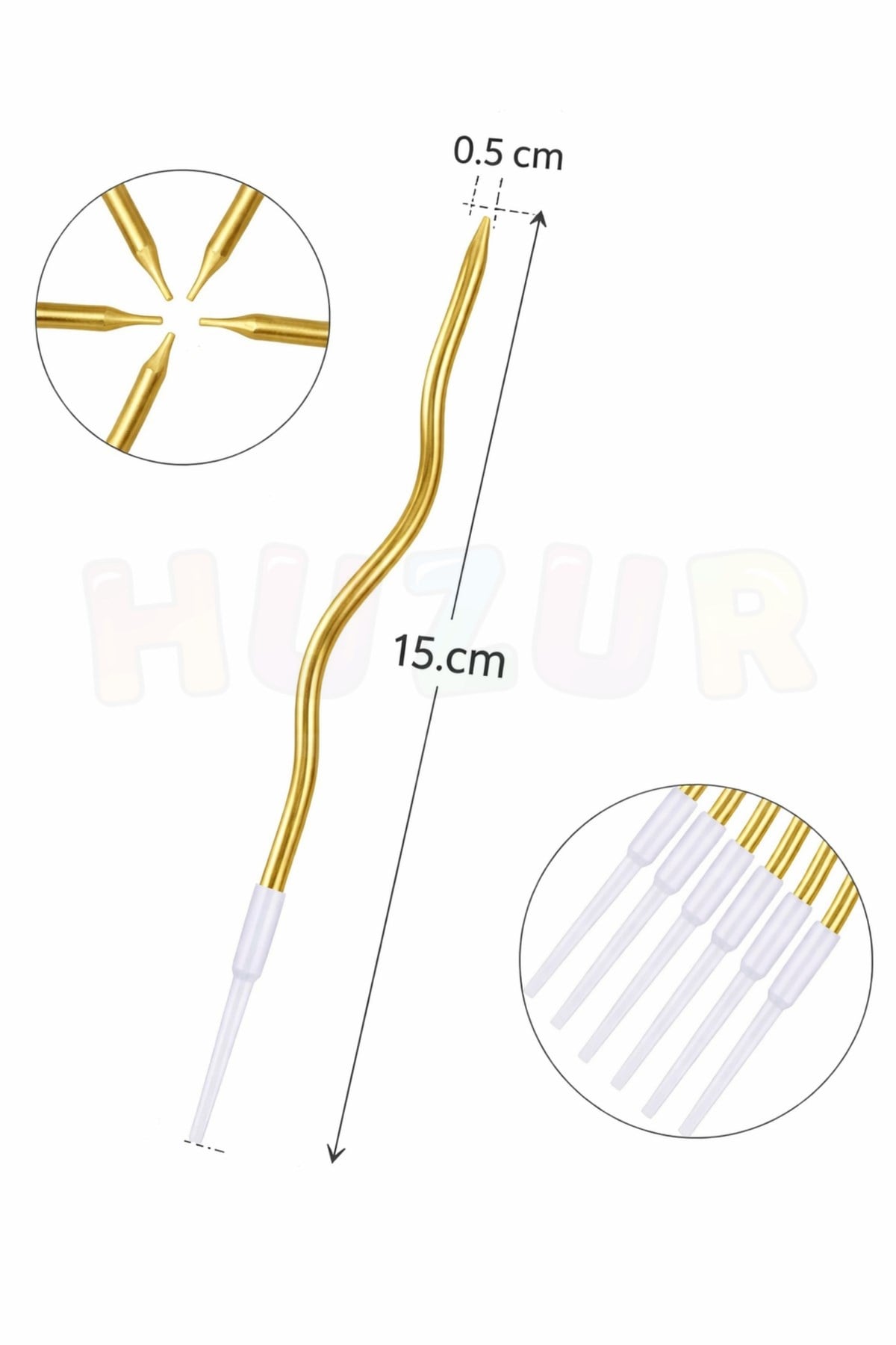 Gold Kıvrımlı Pasta Mumu 6 Adet 15 cm Doğum Günü Mum Seti Kıvrımlı Altın Renk Dekoratif Parti Süsü