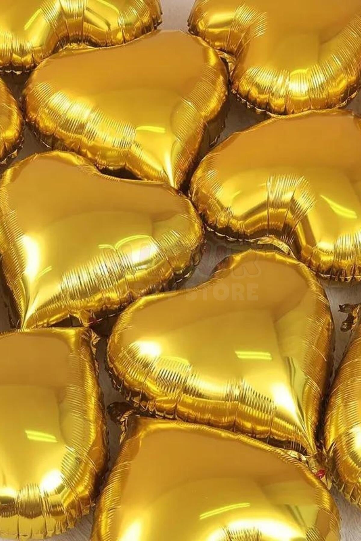 Gold Renk Kalp Folyo Balon 45 Cm 18 inç Helyuma Uyumlu Altın Sarısı Konsept Parti Doğum Günü Balonu