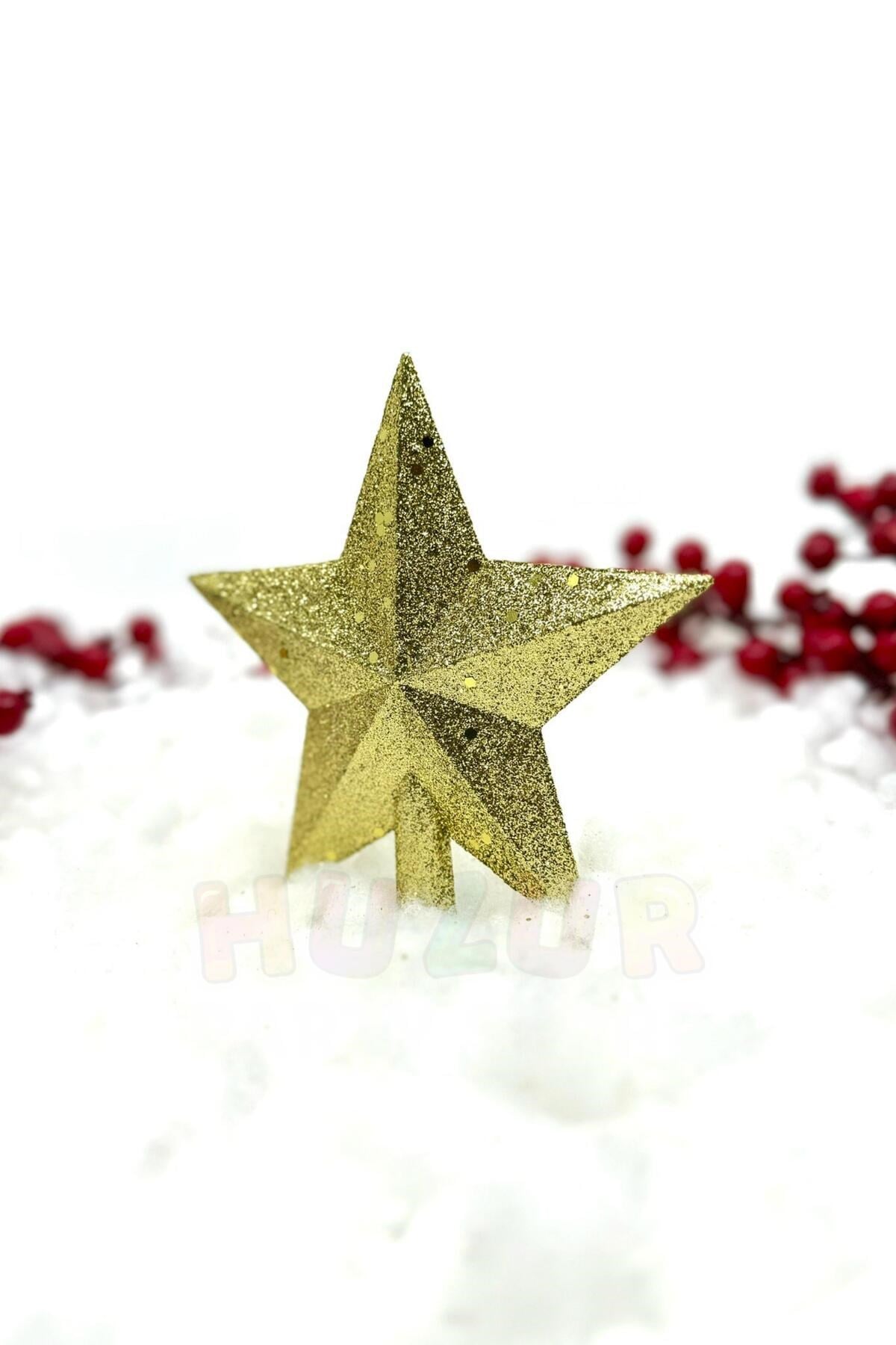 Gold Renk Simli Tepelik 15x14 Cm Parlak Altın Sarısı Pullu Yılbaşı Çam Ağacı Yeni Yıl Tepeliği