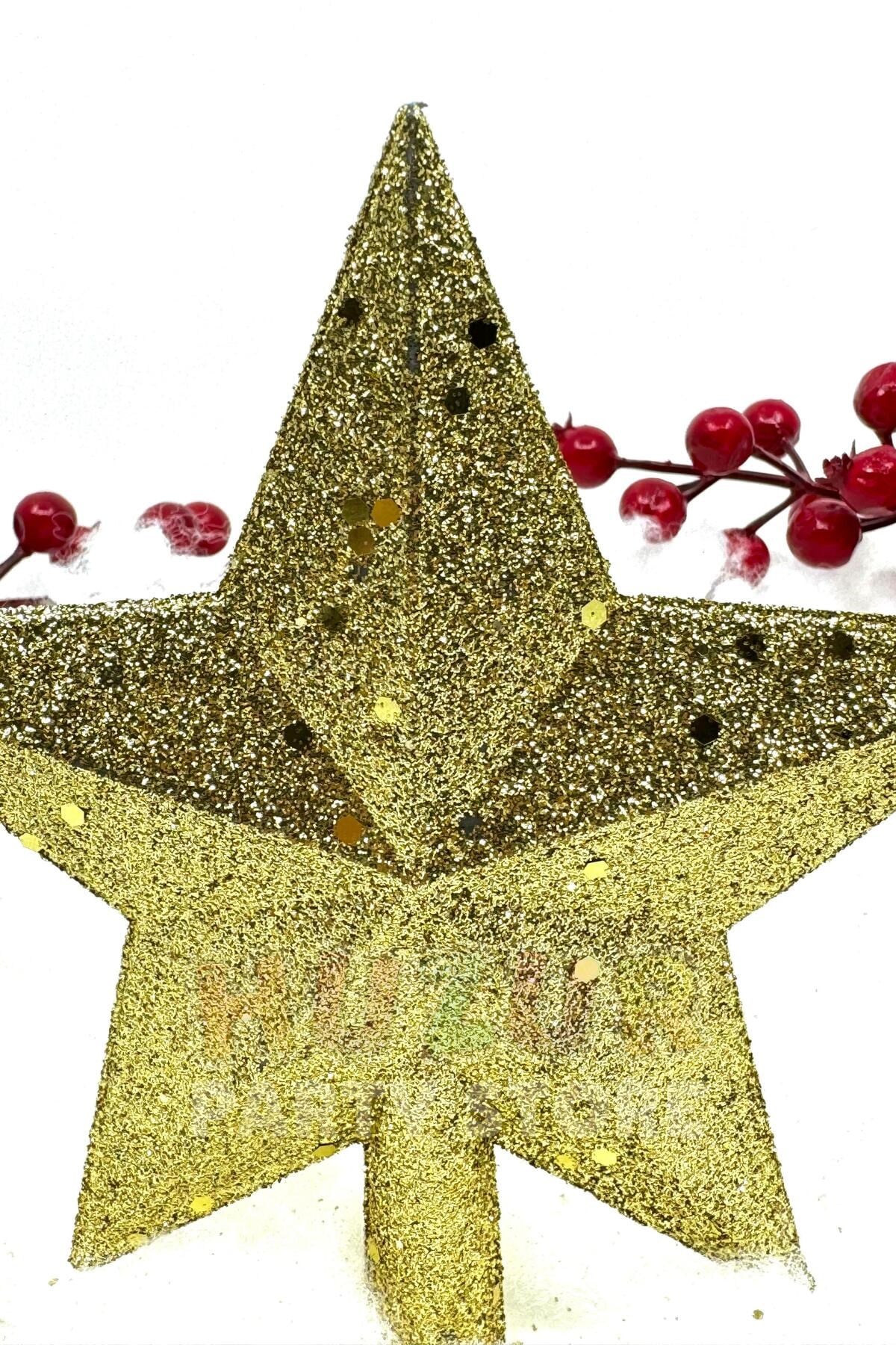 Gold Renk Simli Tepelik 15x14 Cm Parlak Altın Sarısı Pullu Yılbaşı Çam Ağacı Yeni Yıl Tepeliği