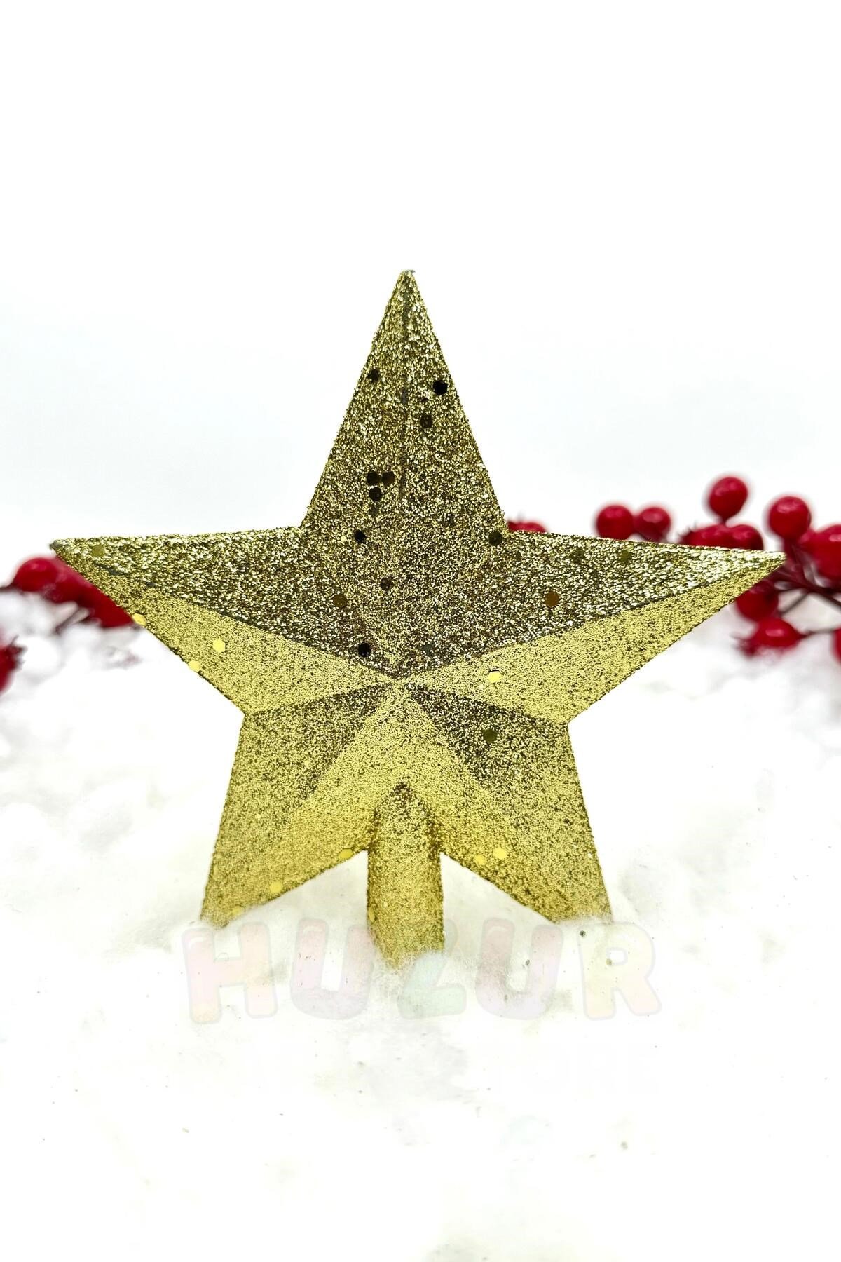 Gold Renk Simli Tepelik 15x14 Cm Parlak Altın Sarısı Pullu Yılbaşı Çam Ağacı Yeni Yıl Tepeliği