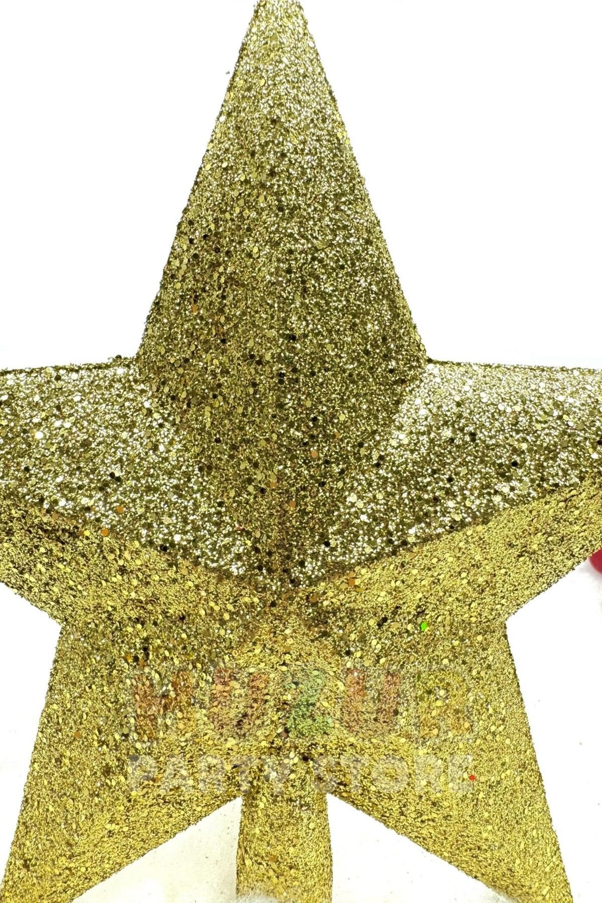 Gold Renk Simli Tepelik 20x19 Cm Parlak Altın Sarısı Pullu Yılbaşı Çam Ağacı Yeni Yıl Tepeliği