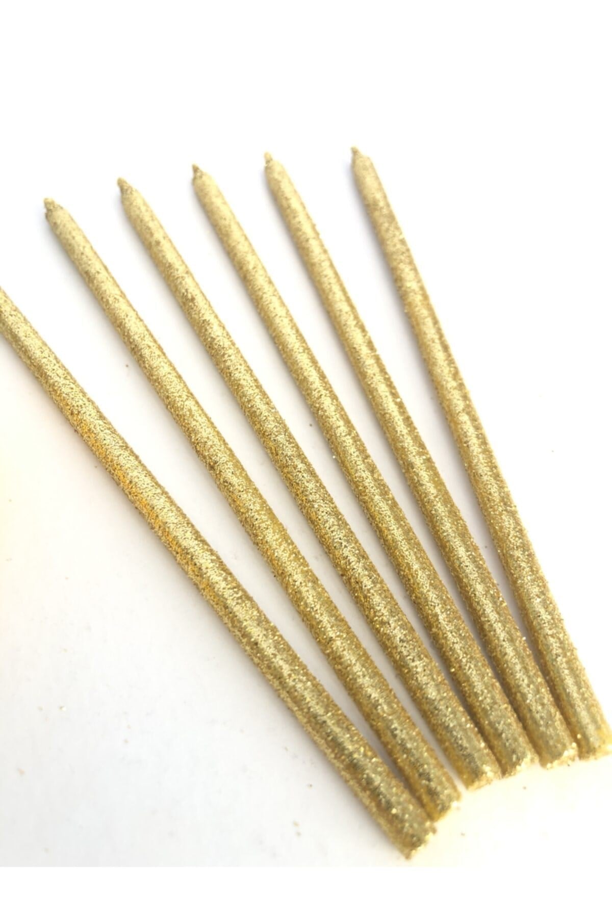Gold Renkli 14 Cm Simli Göz Alıcı Ince Kibar Altın Işıl Işıl 6 Lı Doğum Günü Parti Pasta Kek Mumu
