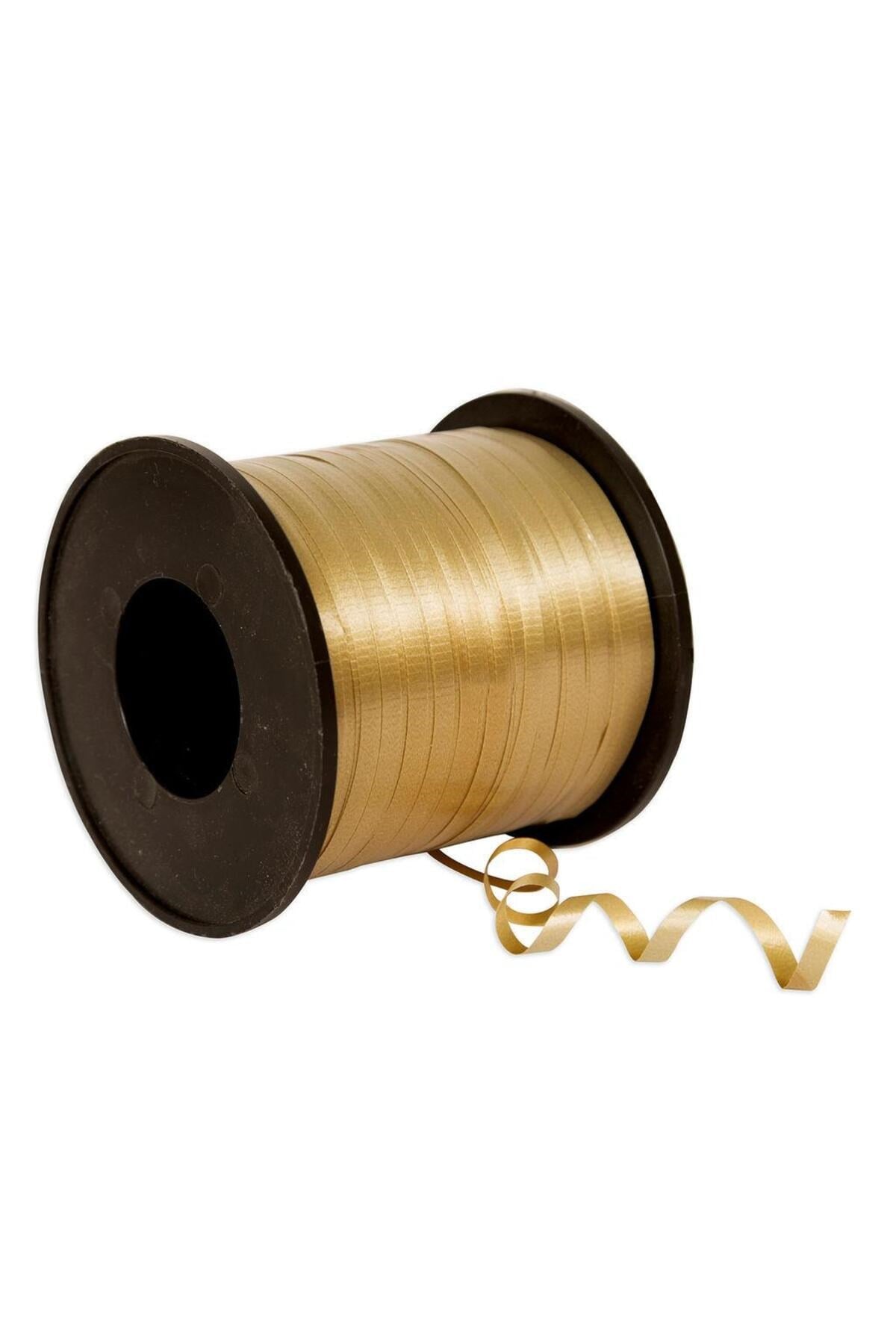 Gold Renkli Düz Şerit Rafya 200 Metre 8 Mm Balon Ipi Altın Renginde Plastik Balon Süsleme Kurdelesi