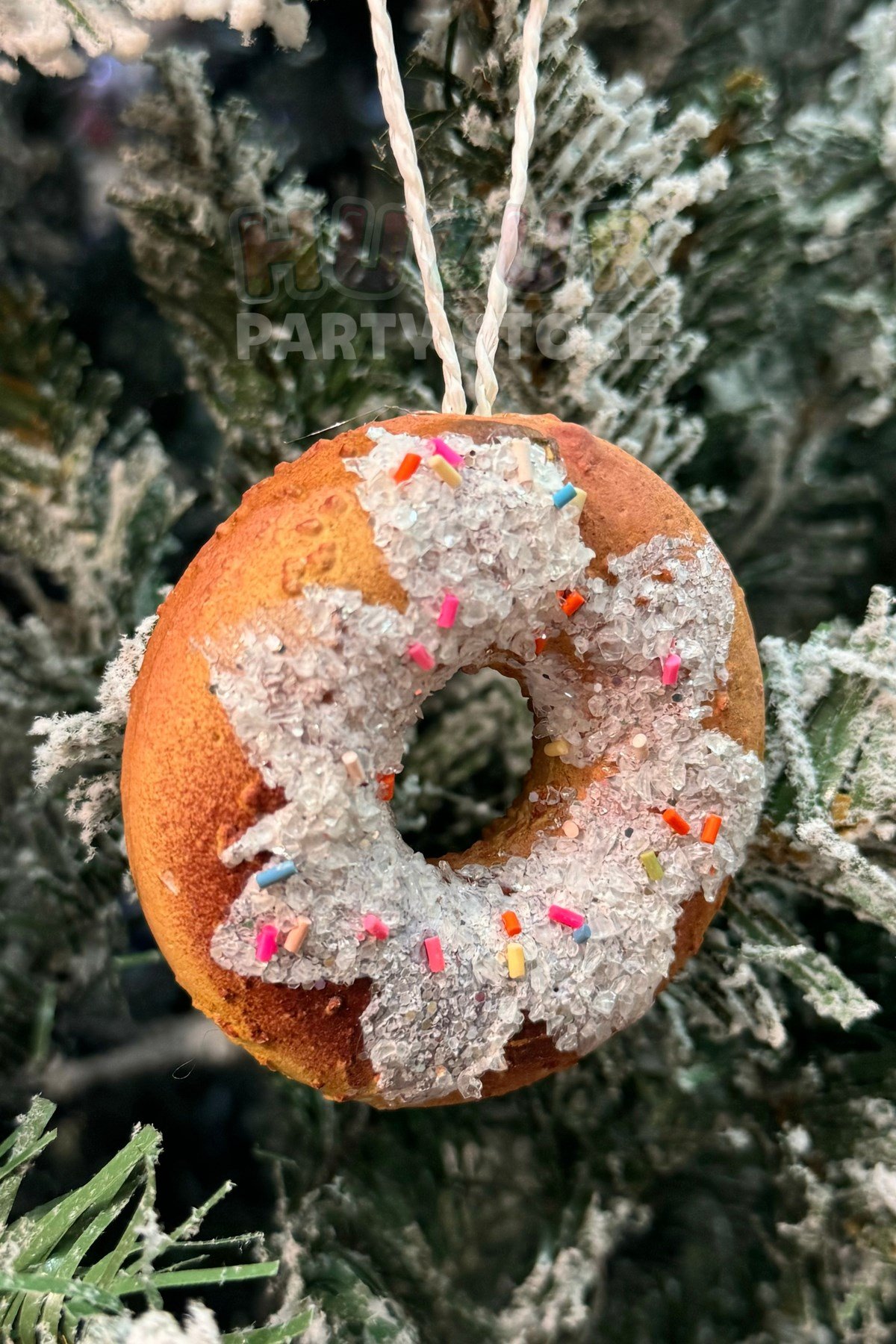 Granül Serpiştirilmiş Donut Yılbaşı Ağacı Süsü 8 Cm Renkli Parıltılı Yeni Yıl Strafor Çam Ağaç Süsü