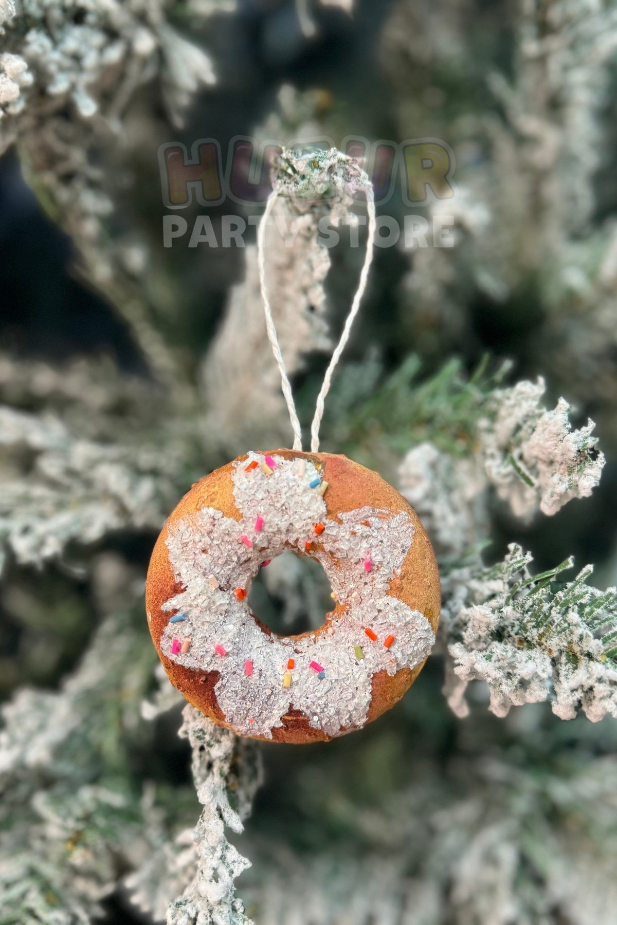 Granül Serpiştirilmiş Donut Yılbaşı Ağacı Süsü 8 Cm Renkli Parıltılı Yeni Yıl Strafor Çam Ağaç Süsü