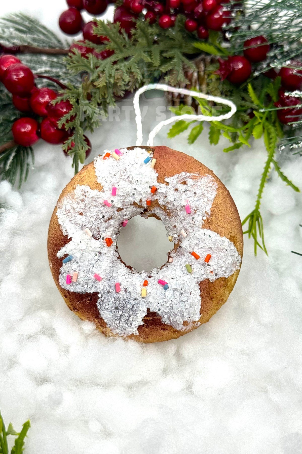 Granül Serpiştirilmiş Donut Yılbaşı Ağacı Süsü 8 Cm Renkli Parıltılı Yeni Yıl Strafor Çam Ağaç Süsü