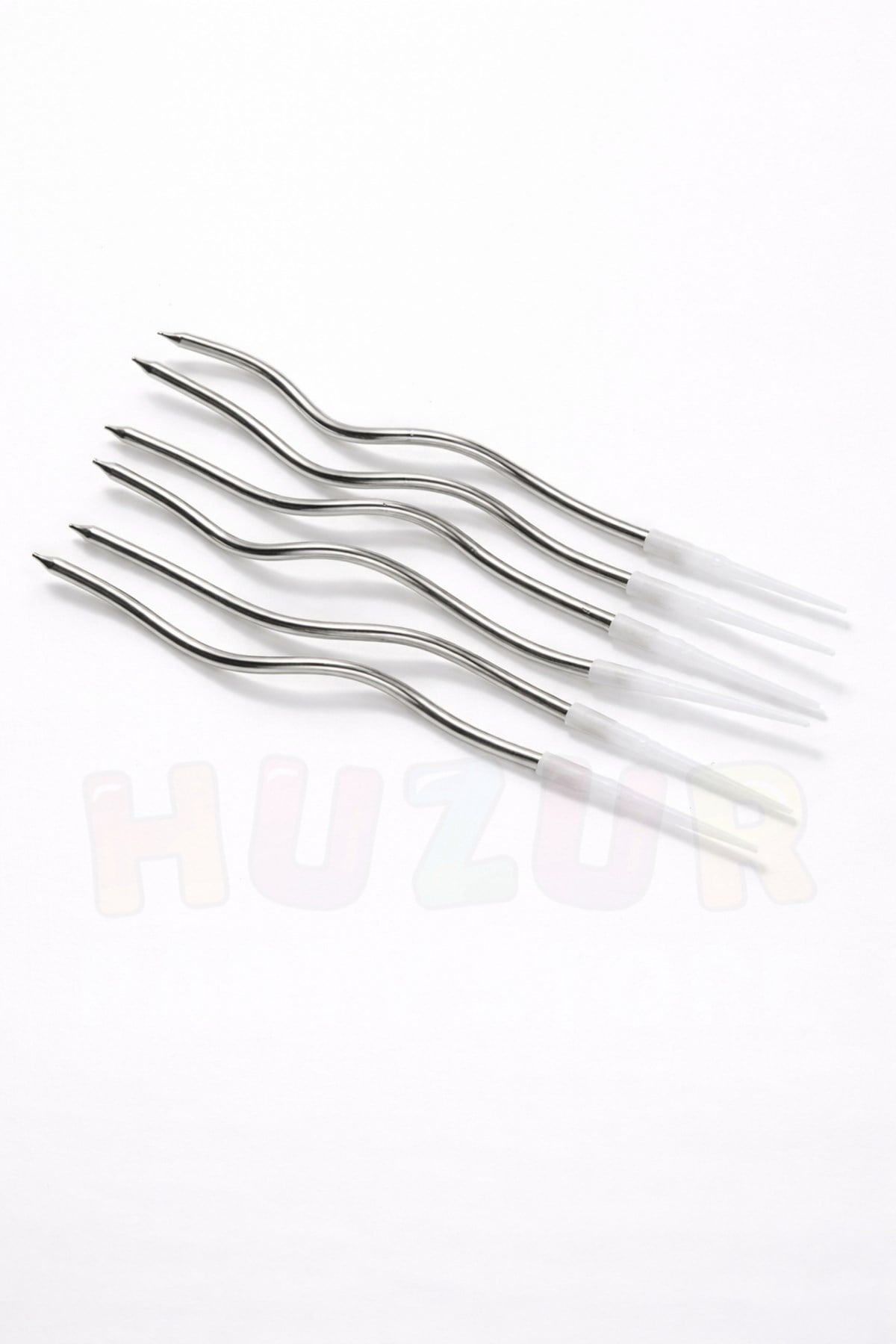 Gümüş Kıvrımlı Pasta Mumu 6 Adet 15 cm Doğum Günü Mum Seti Kıvrımlı Gri Renk Dekoratif Parti Süsü