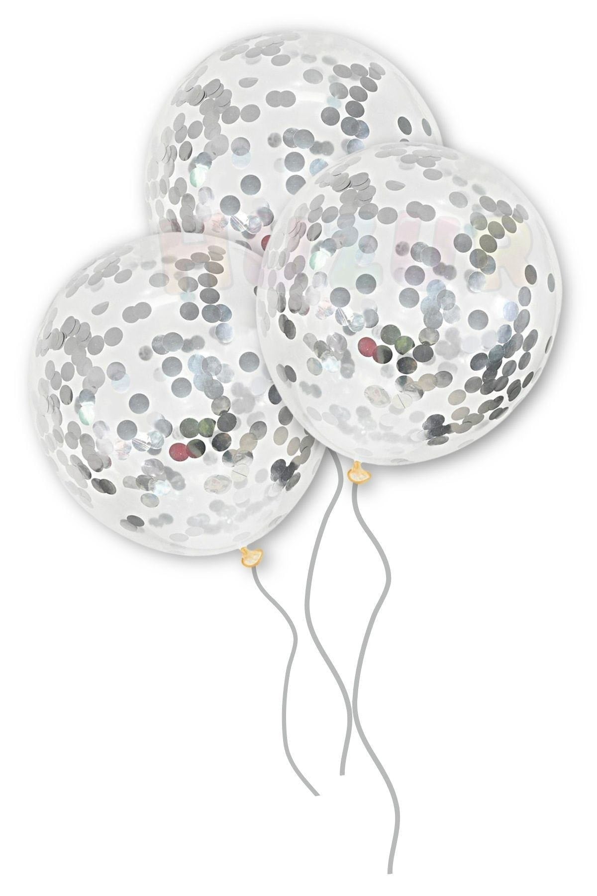Gümüş Konfetili Şeffaf Balon 10 Adet 30 Cm Içi Gözüken Pullu Balon Gri Balon Pulu Renksiz Balon