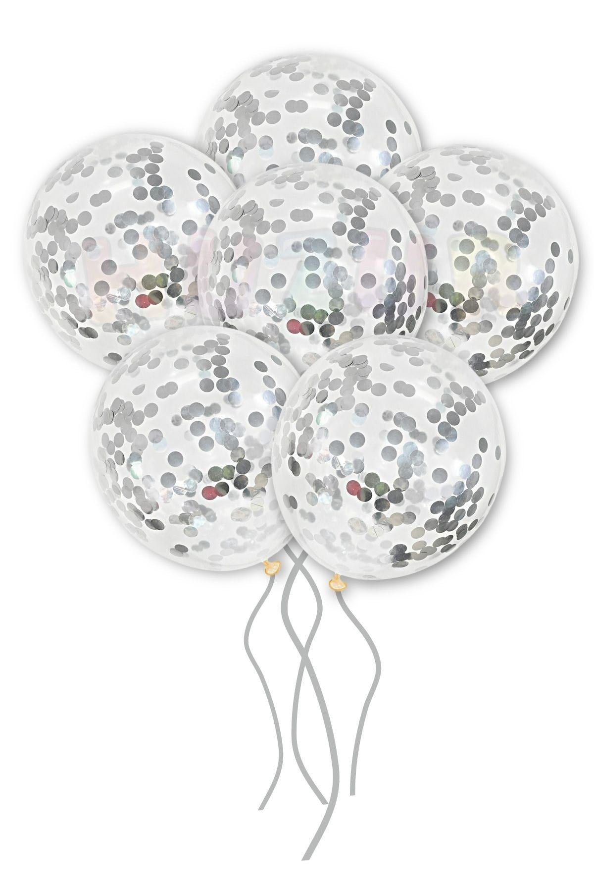 Gümüş Konfetili Şeffaf Ve Uzay Grisi Krom Balon Seti 20 Adet 30 Cm Içi Gözüken Gri Pullu Balon Pulu