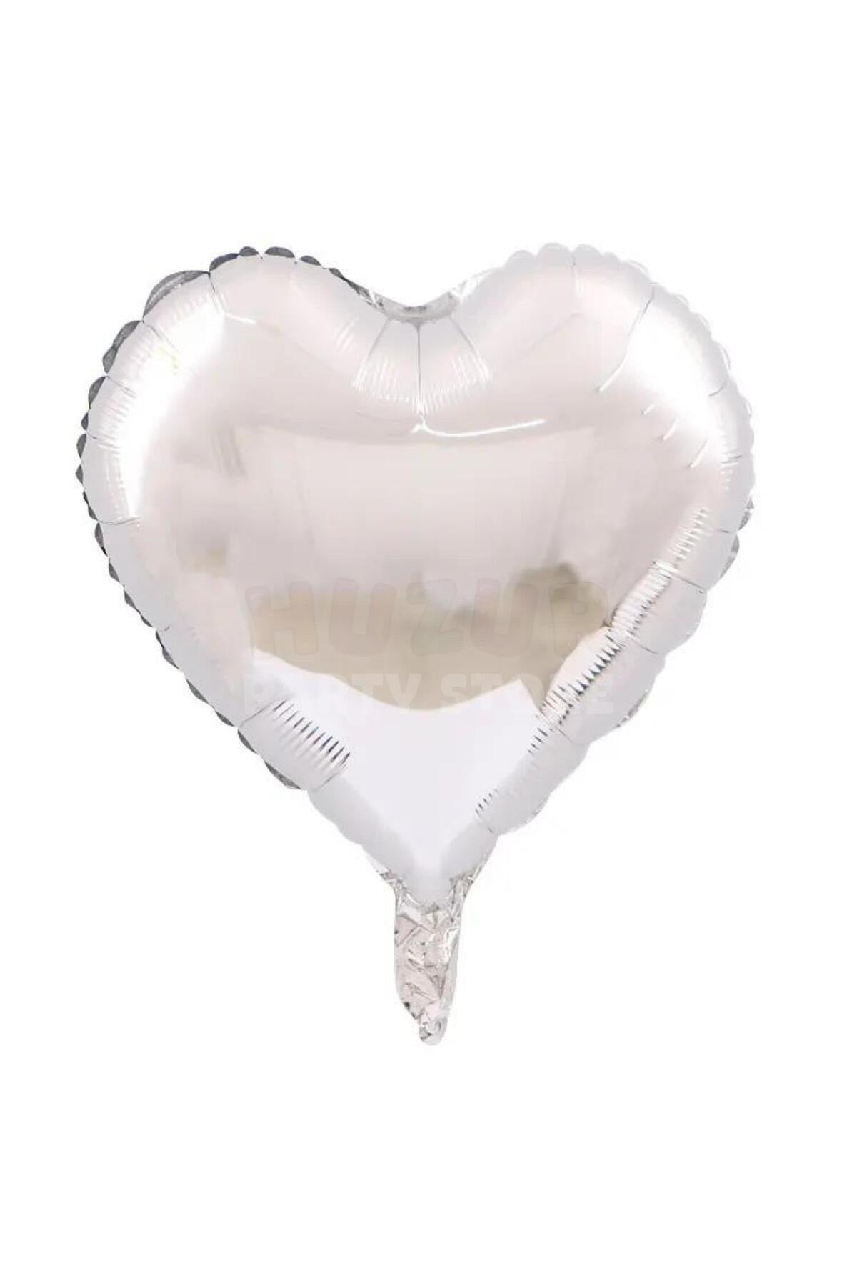 Gümüş Renk Kalp Folyo Balon 45 Cm 18 inç Helyuma Uyumlu Gri Silver Konsept Parti Doğum Günü Balonu