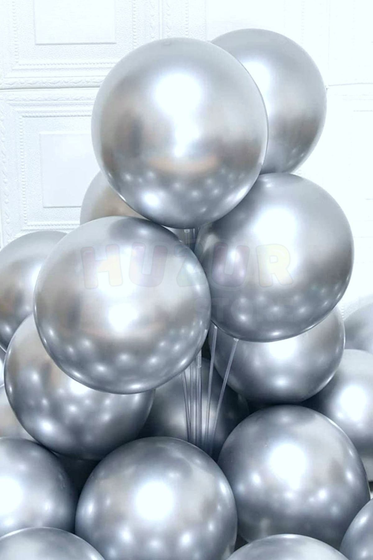 Gümüş Renkli Krom Balon 10 Adet 30 Cm Gri Silver Inanılmaz Parlak Rengi Canlı Doğum Günü Partisi