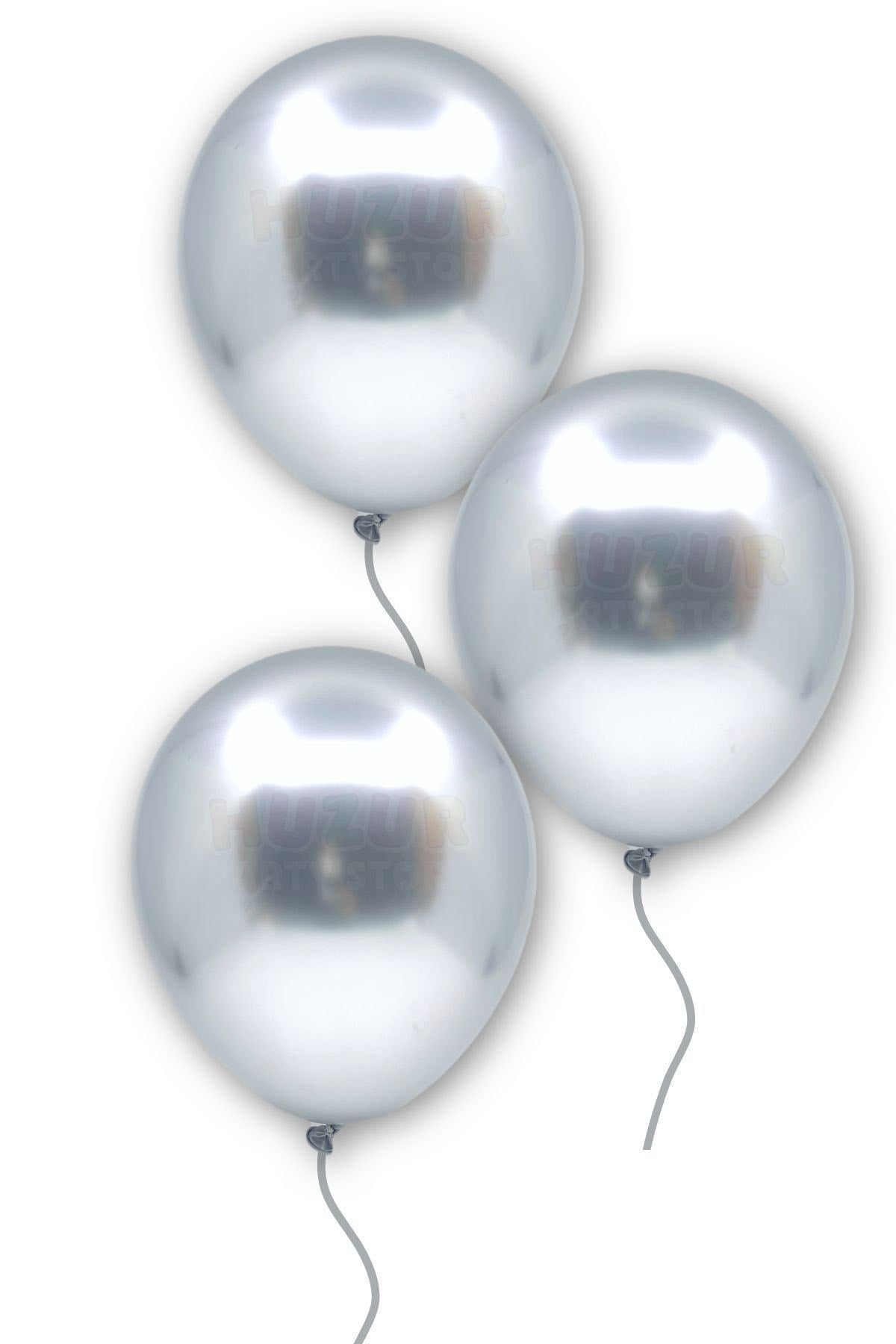 Gümüş Renkli Krom Balon 10 Adet 30 Cm Gri Silver Inanılmaz Parlak Rengi Canlı Doğum Günü Partisi