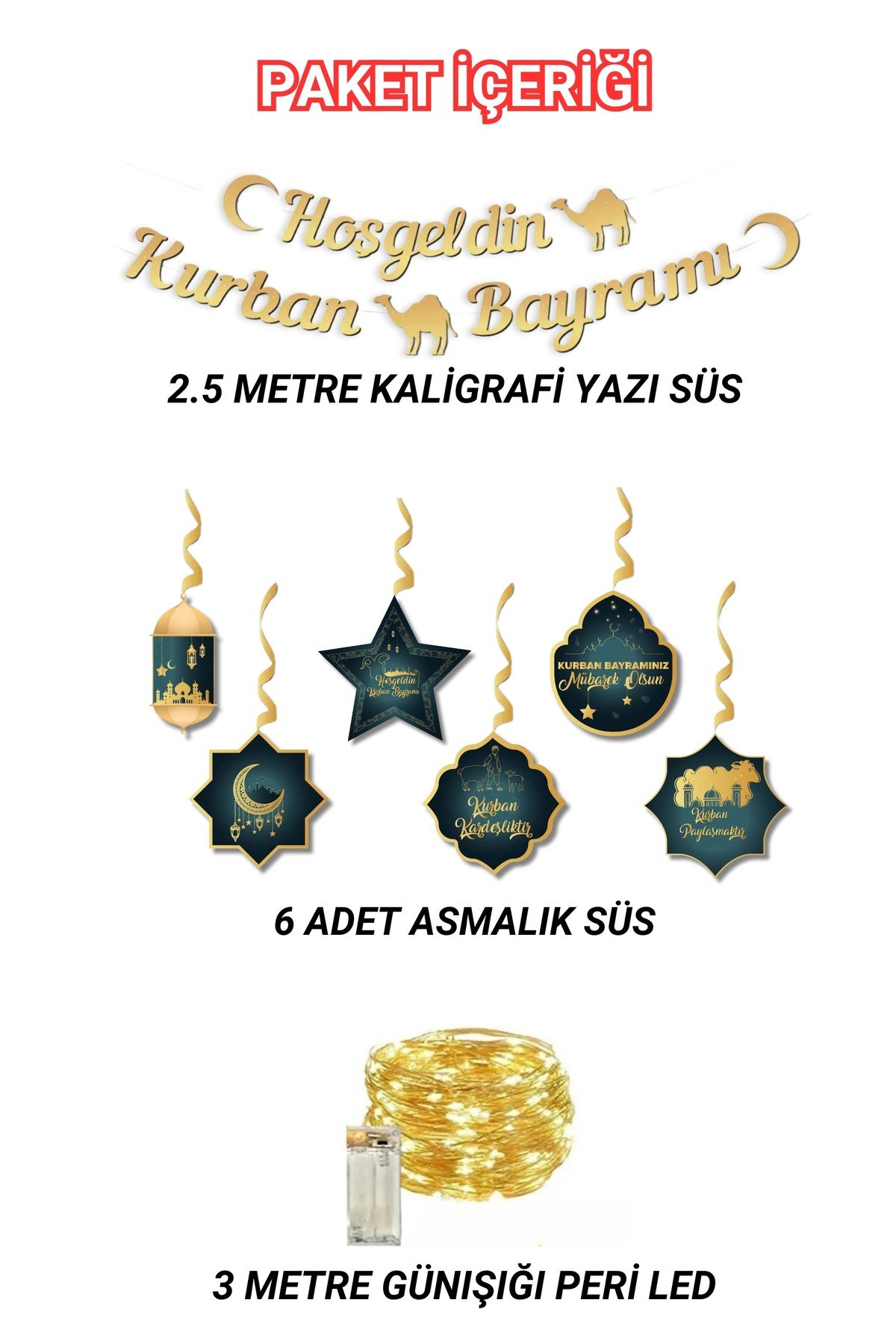 Günışığı Led Işıklı Hoşgeldin Kurban Bayramı Yazısı Ve 6 Adet Tavan Süsü Dini Süsleme Süs Seti