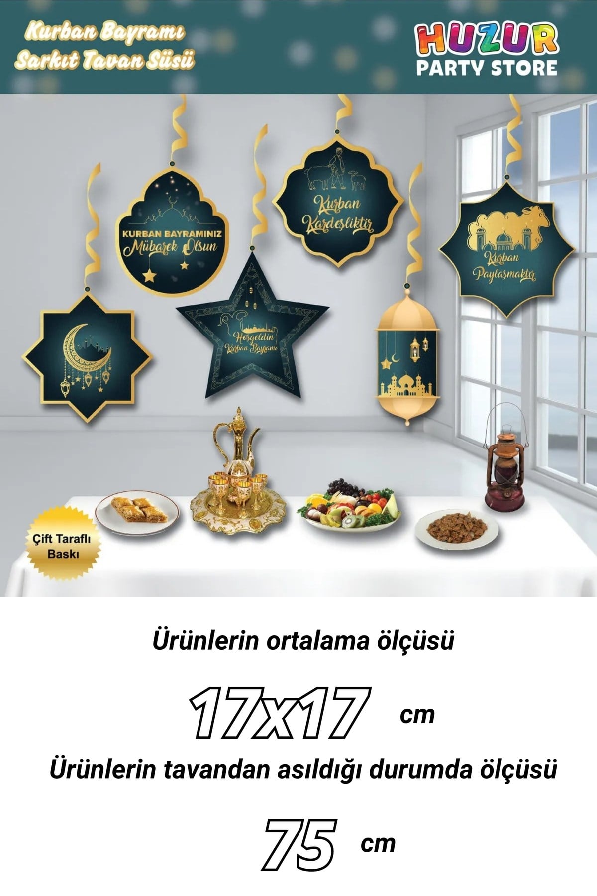 Günışığı Led Işıklı Hoşgeldin Kurban Bayramı Yazısı Ve 6 Adet Tavan Süsü Dini Süsleme Süs Seti