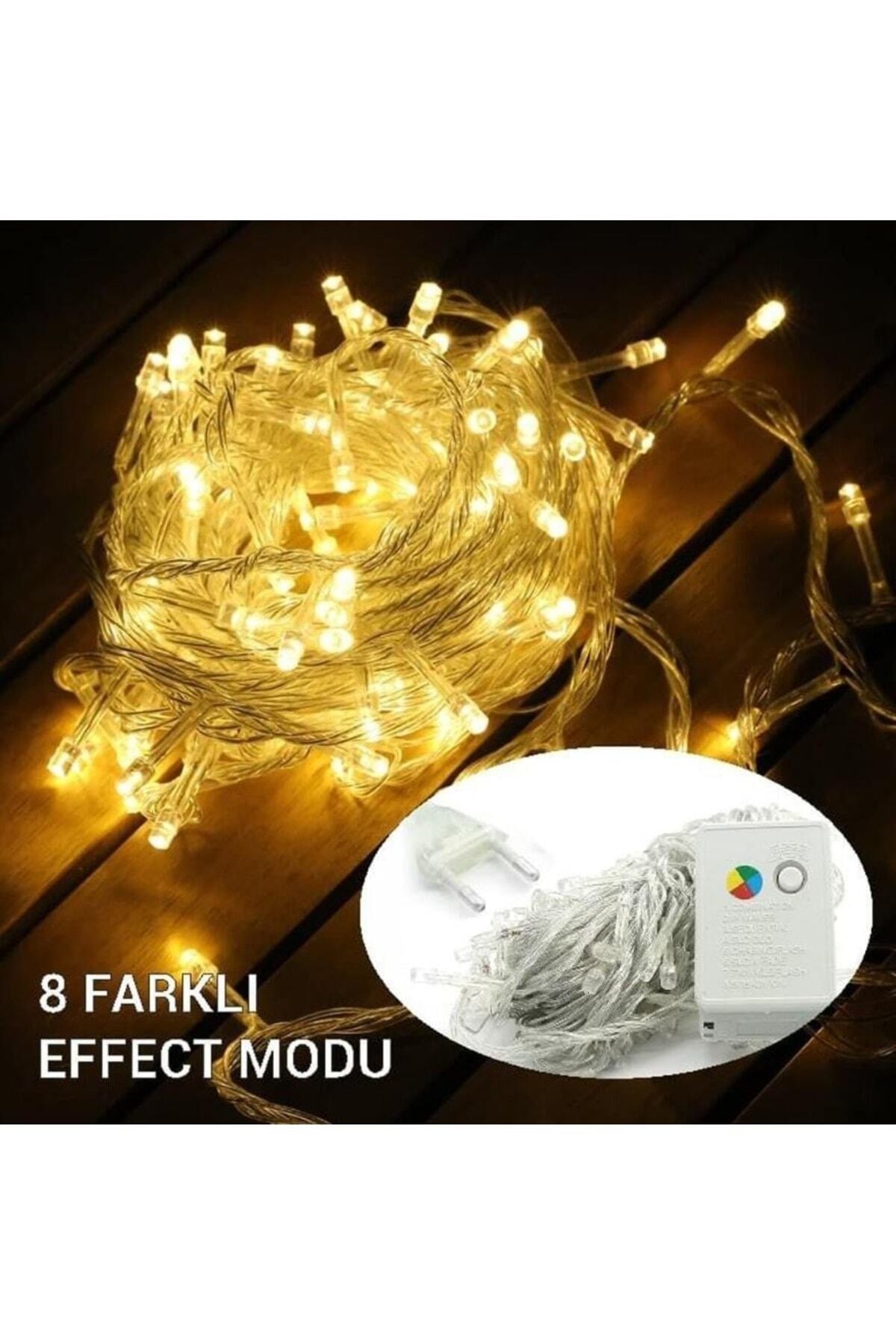 Günışığı Yılbaşı Ağacı Işığı Süsü Led 10 Metre Kablolu Fişli 100 Ledli 8 Modlu Fonksiyonlu Sarı