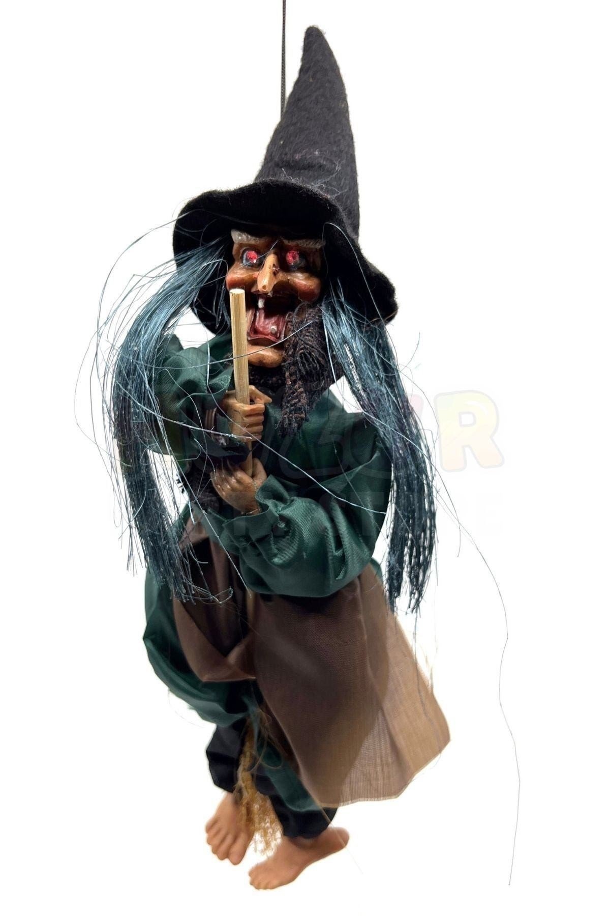 Halloween Cadı 30 Cm Cadı Gülüşü Sesi Çıkaran Gülerken Gözlerinin Işığı Yanan Cadılar Bayramı Dekoru
