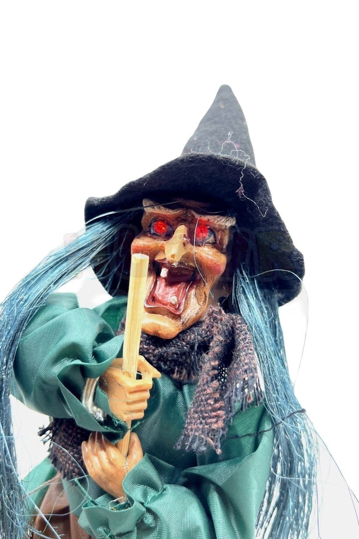 Halloween Cadı 30 Cm Cadı Gülüşü Sesi Çıkaran Gülerken Gözlerinin Işığı Yanan Cadılar Bayramı Dekoru