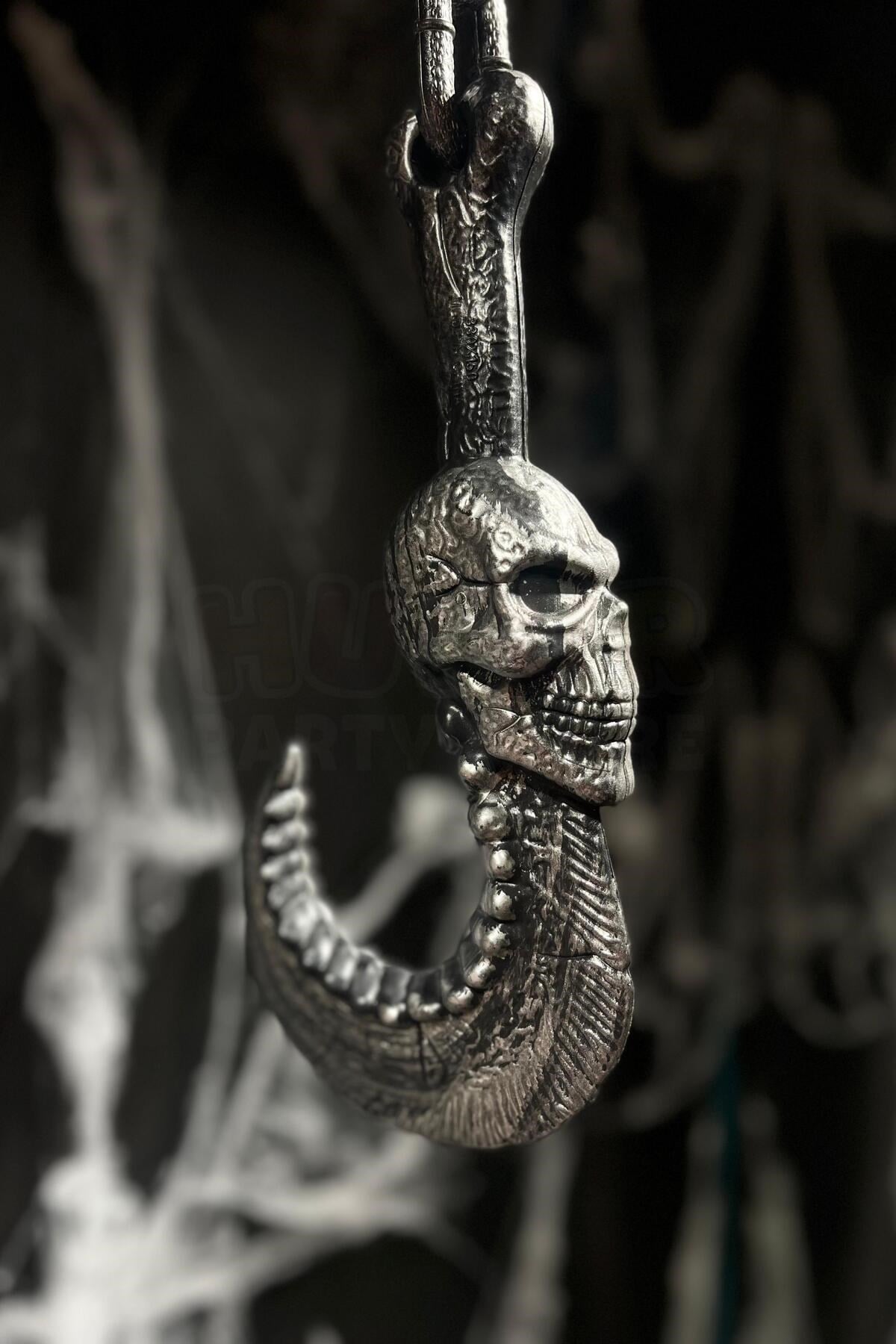 Halloween Kancalı Orak Kelepçe Cadılar Bayramı Partisi Pranga Dekoru 80 Cm Zincirli Eskitme Gümüş