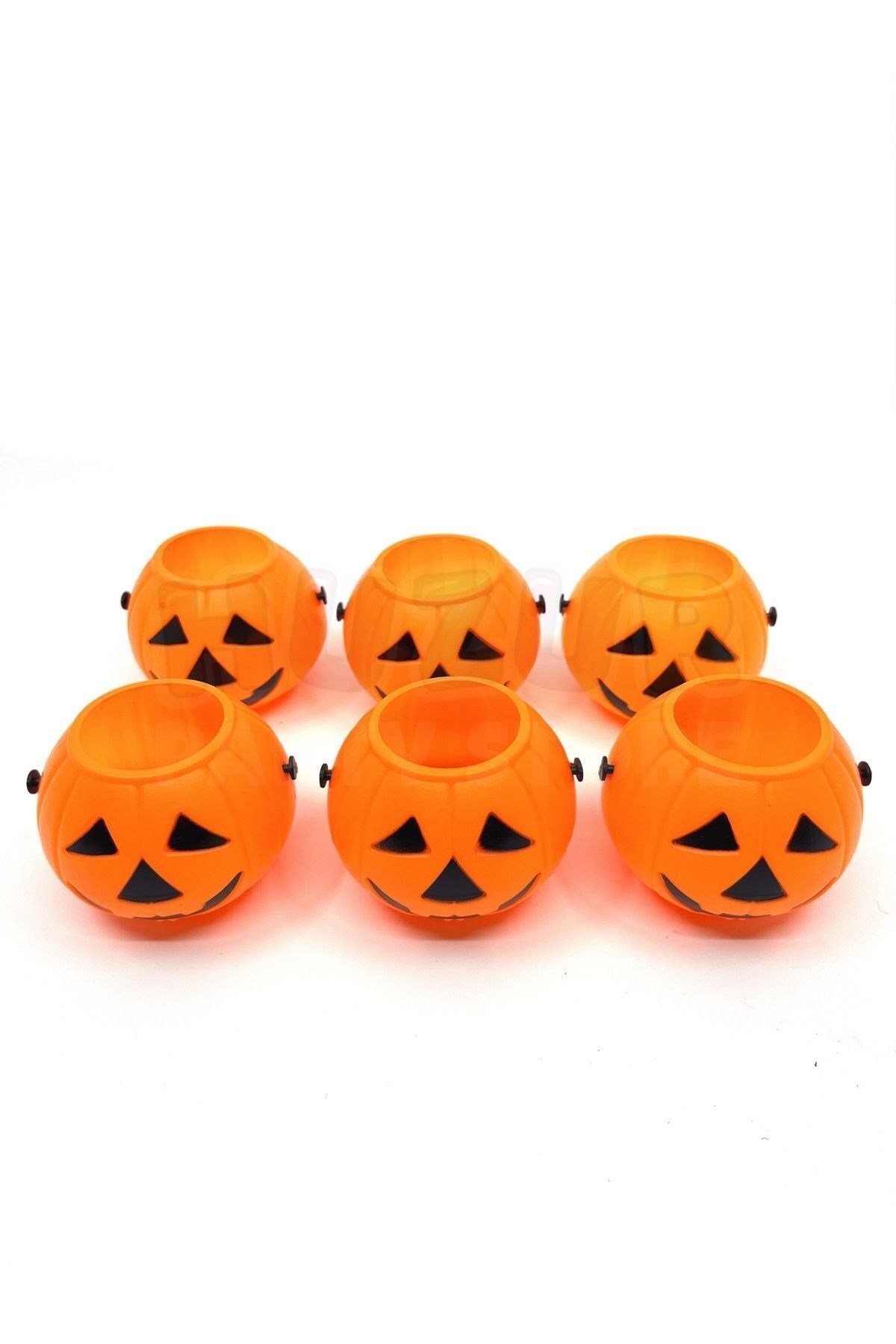 Halloween Mumluk 6lı Turuncu Renkli Tealight Pilli Pilsiz Mum Koyulabilen Dekoratif Cadılar Bayramı