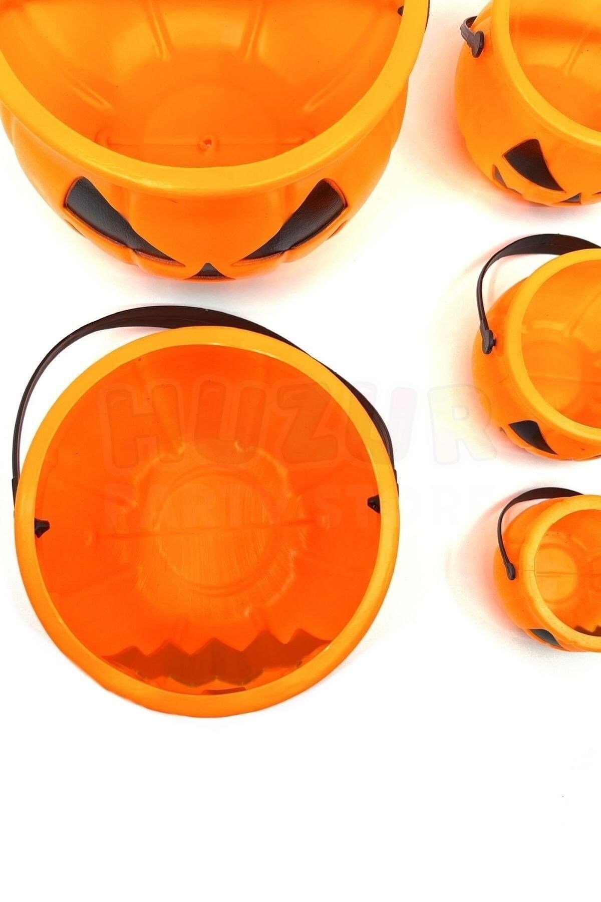 Halloween Partisi Şeker Kovası 5 Li Set Tutma Saplı Şekerlik Cadılar Bayramı Dekor Ürünü 5 Adet