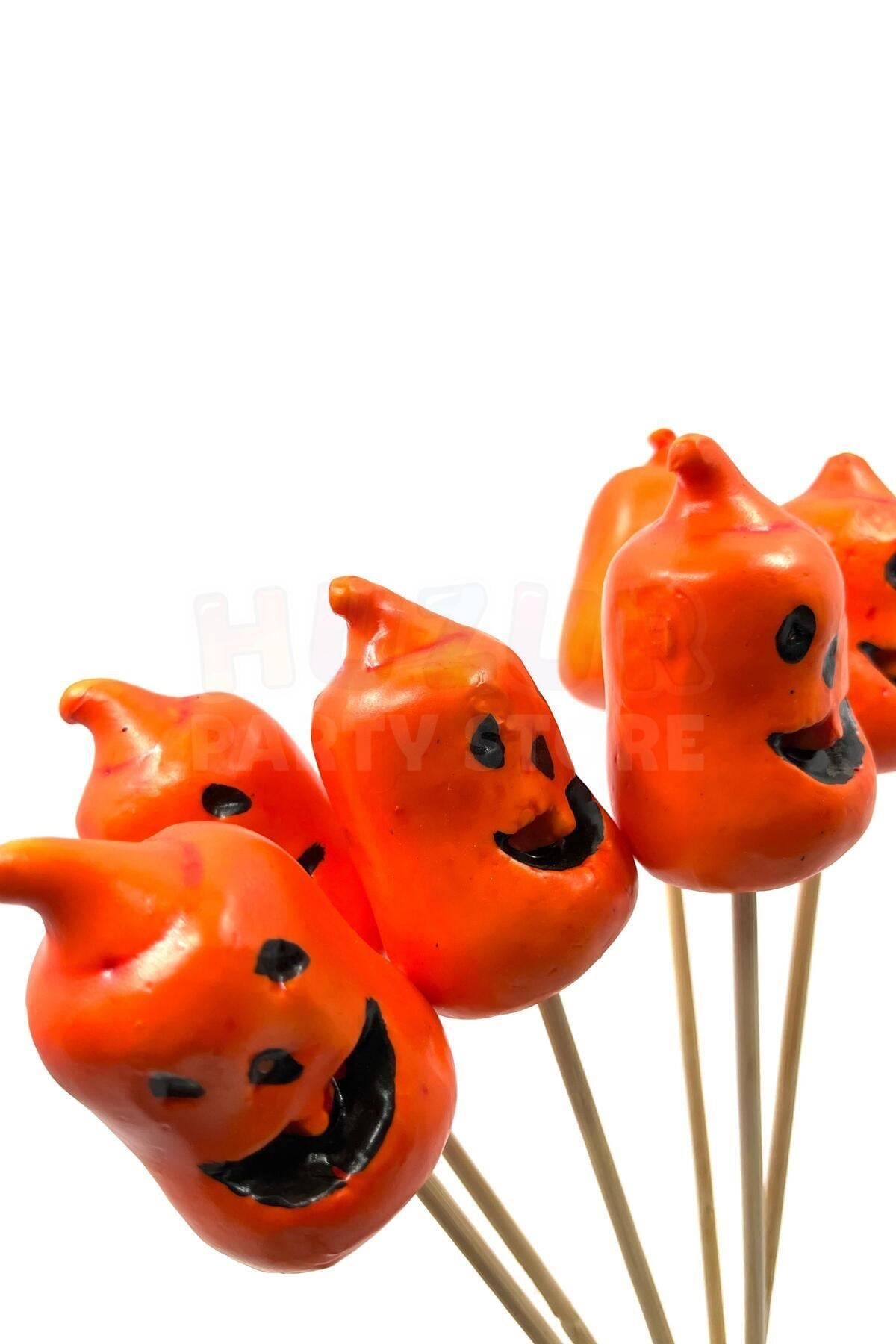 Halloween Stick Strafor Kabaklar 6 Adet 30 Cm Cadılar Bayramı Aranjman Konsept Sunum Dekor Süs