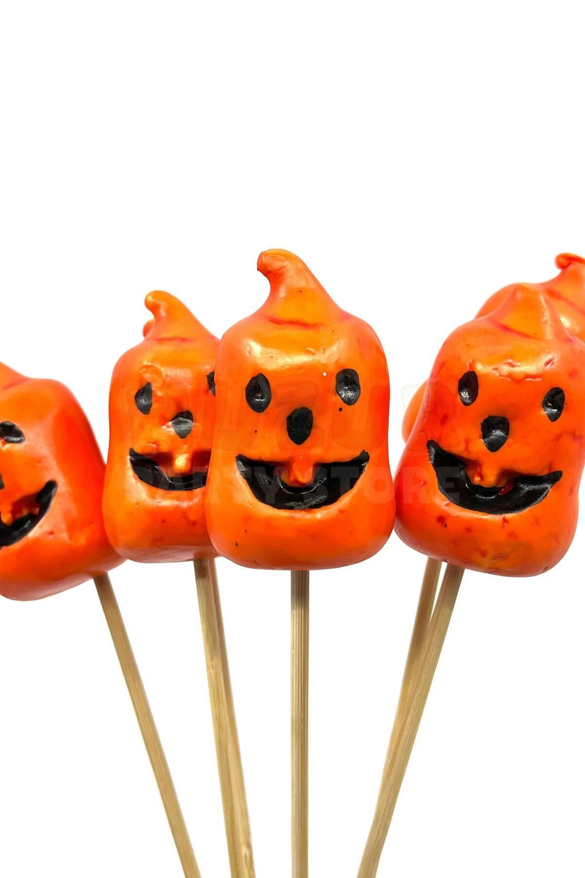 Halloween Stick Strafor Kabaklar 6 Adet 30 Cm Cadılar Bayramı Aranjman Konsept Sunum Dekor Süs