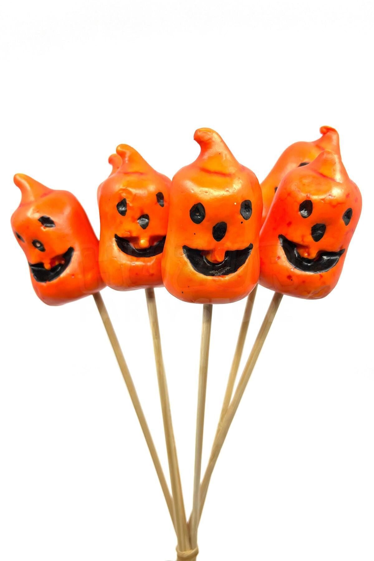 Halloween Stick Strafor Kabaklar 6 Adet 30 Cm Cadılar Bayramı Aranjman Konsept Sunum Dekor Süs