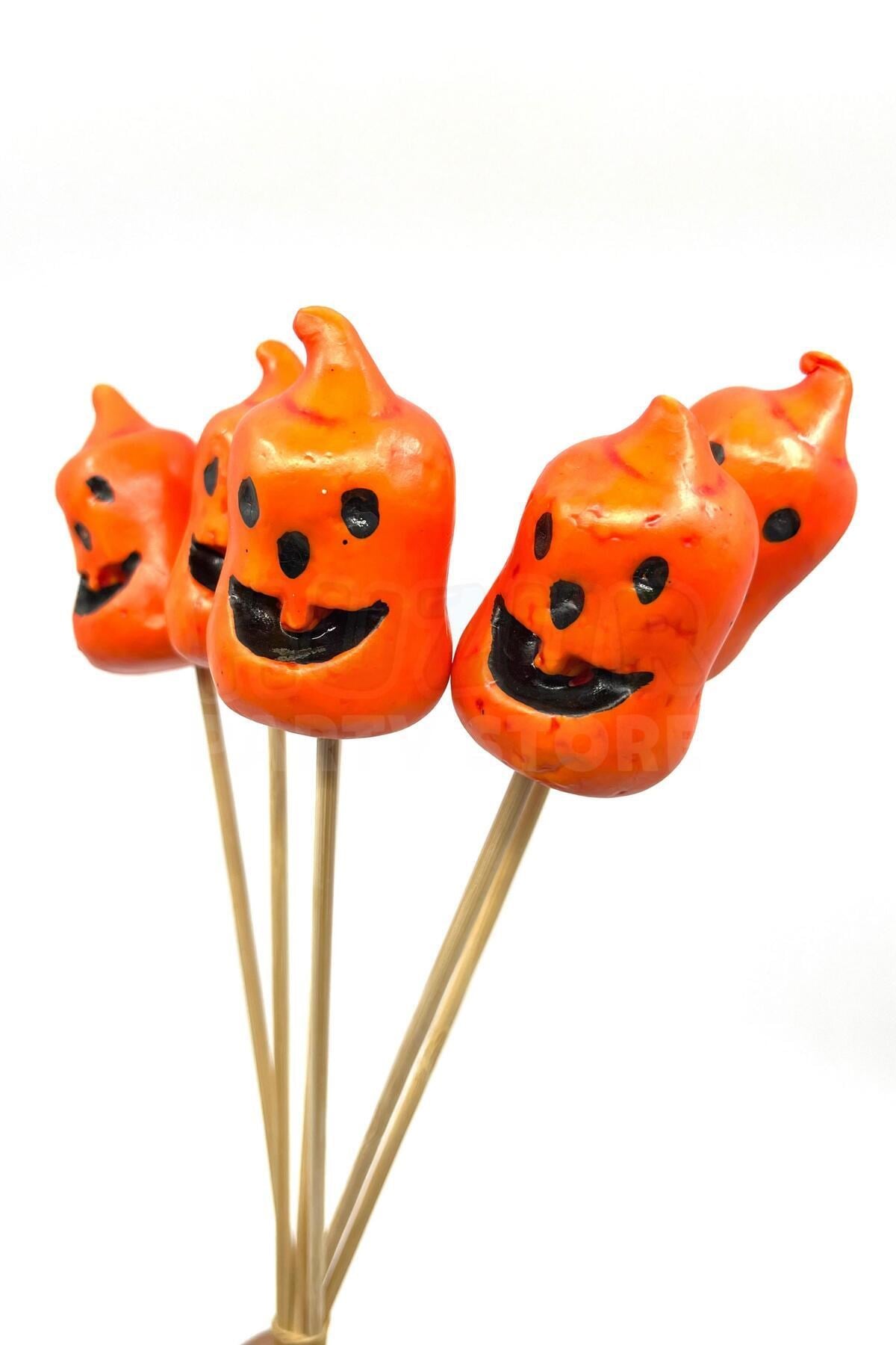 Halloween Stick Strafor Kabaklar 6 Adet 30 Cm Cadılar Bayramı Aranjman Konsept Sunum Dekor Süs