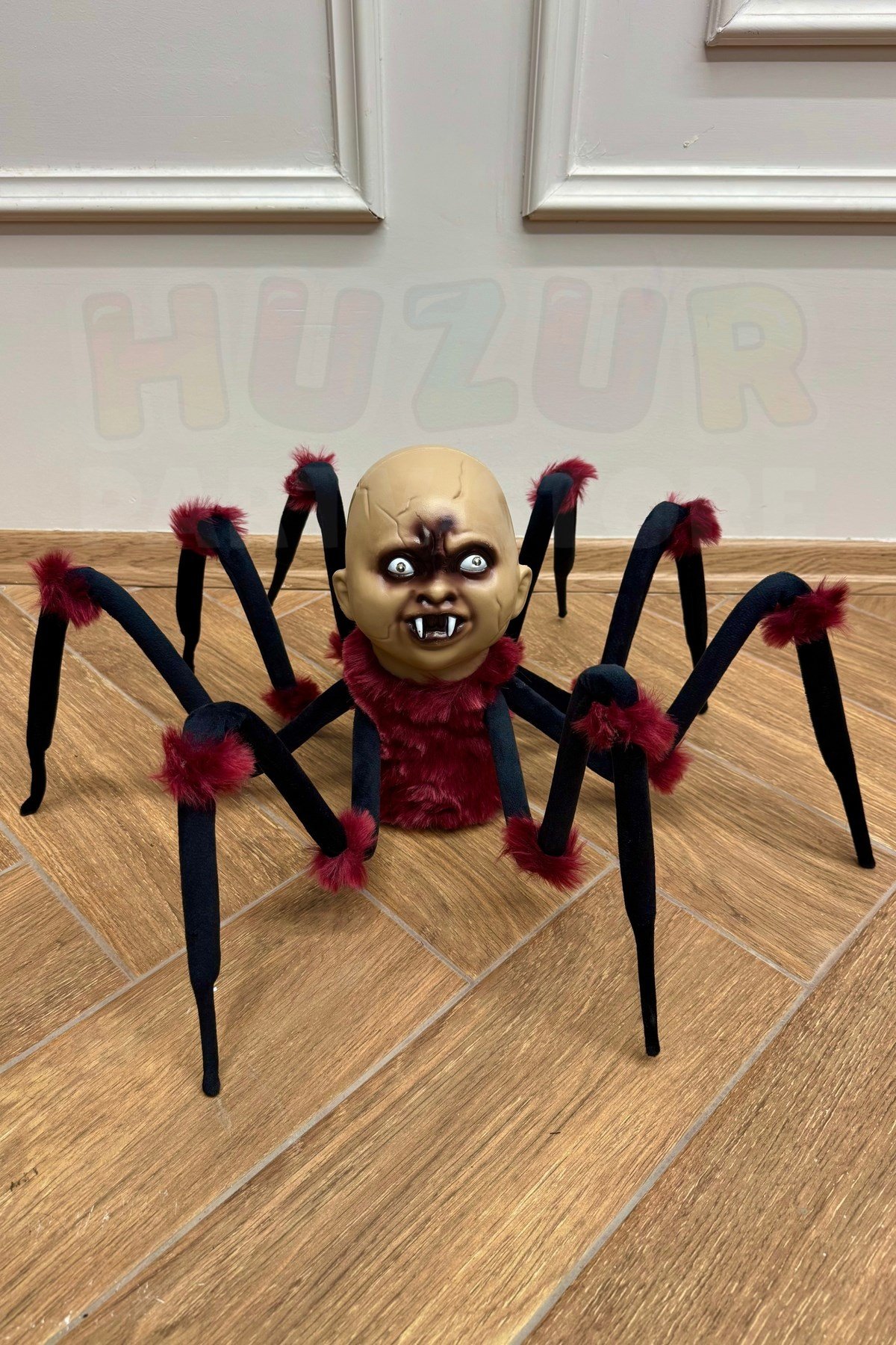 Hareket Eden Sesli Işıklı Örümcek Bebek 70 Cm Pilli Tüylü Halloween Cadılar Bayramı Sese Duyarlı
