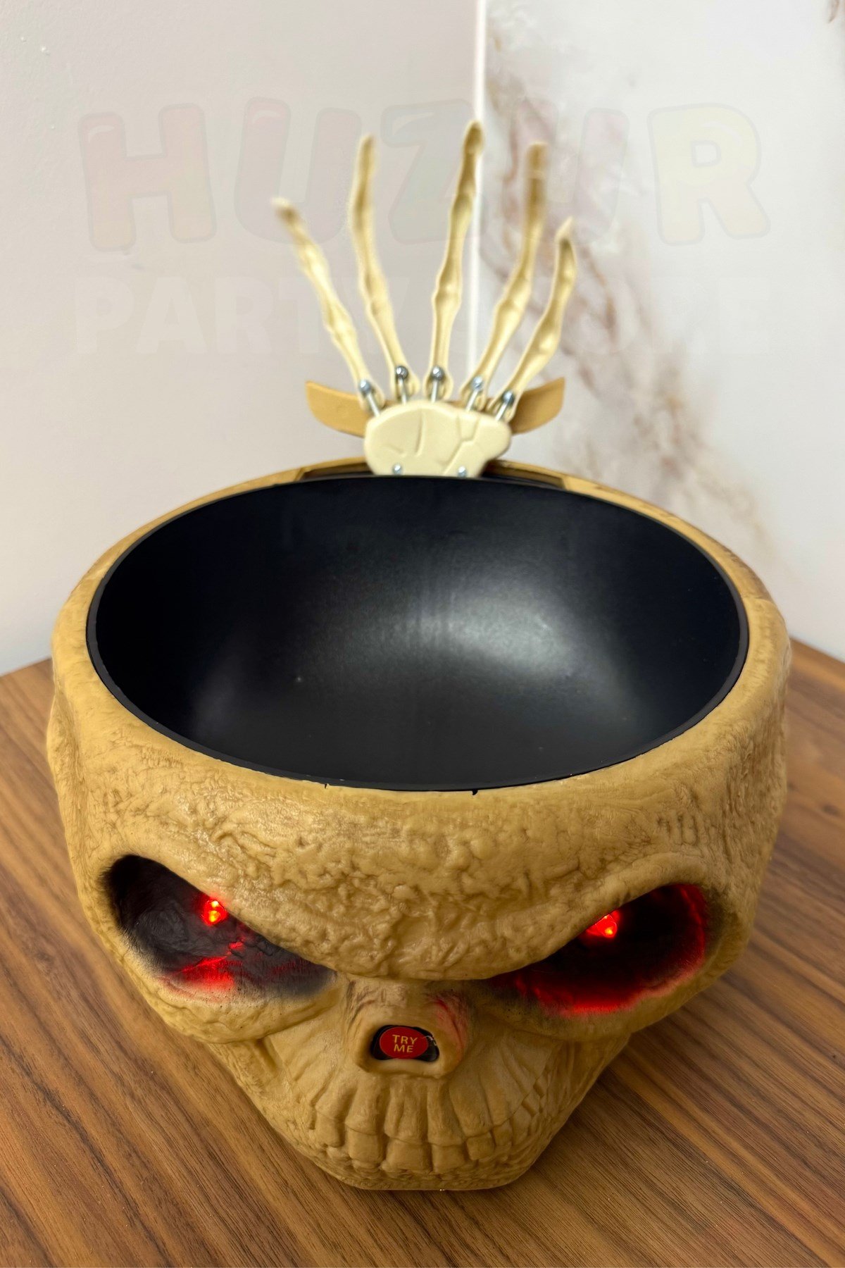 Hareketli Sesli Işıklı Kafatası Şeker Kovası Gizli İskelet Eli 25x12 Cm Halloween Cadılar Bayramı