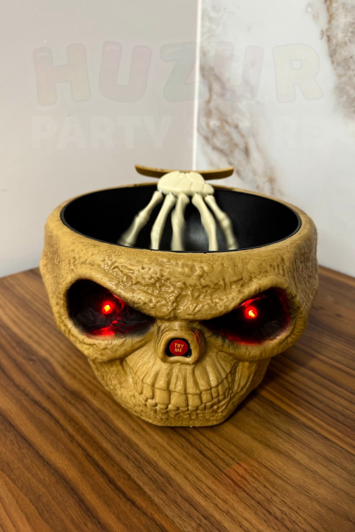 Hareketli Sesli Işıklı Kafatası Şeker Kovası Gizli İskelet Eli 25x12 Cm Halloween Cadılar Bayramı