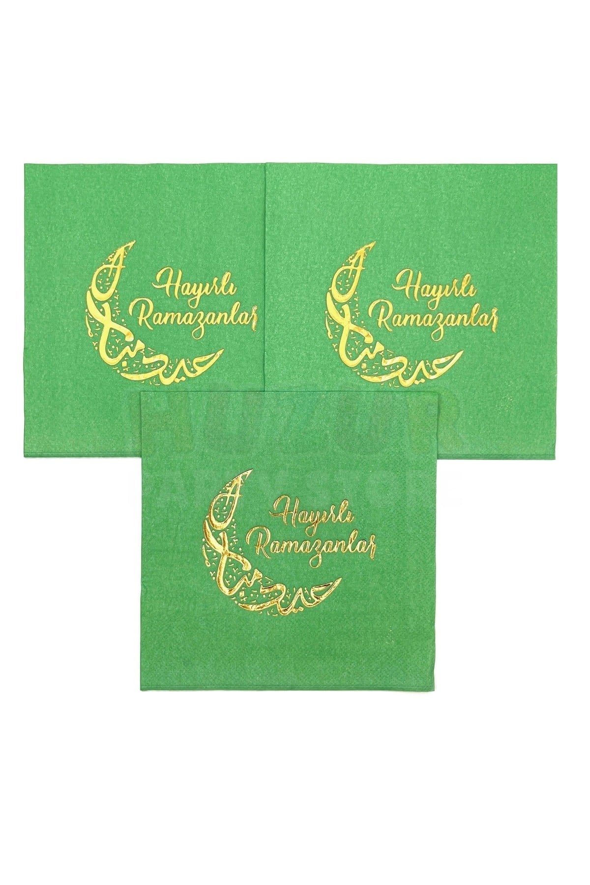 Hayırlı Ramazanlar Yeşil Gold Yaldızlı Peçete 16 Adet 16x16 Cm Altın Varaklı Ramazan Bayram Dini Süs