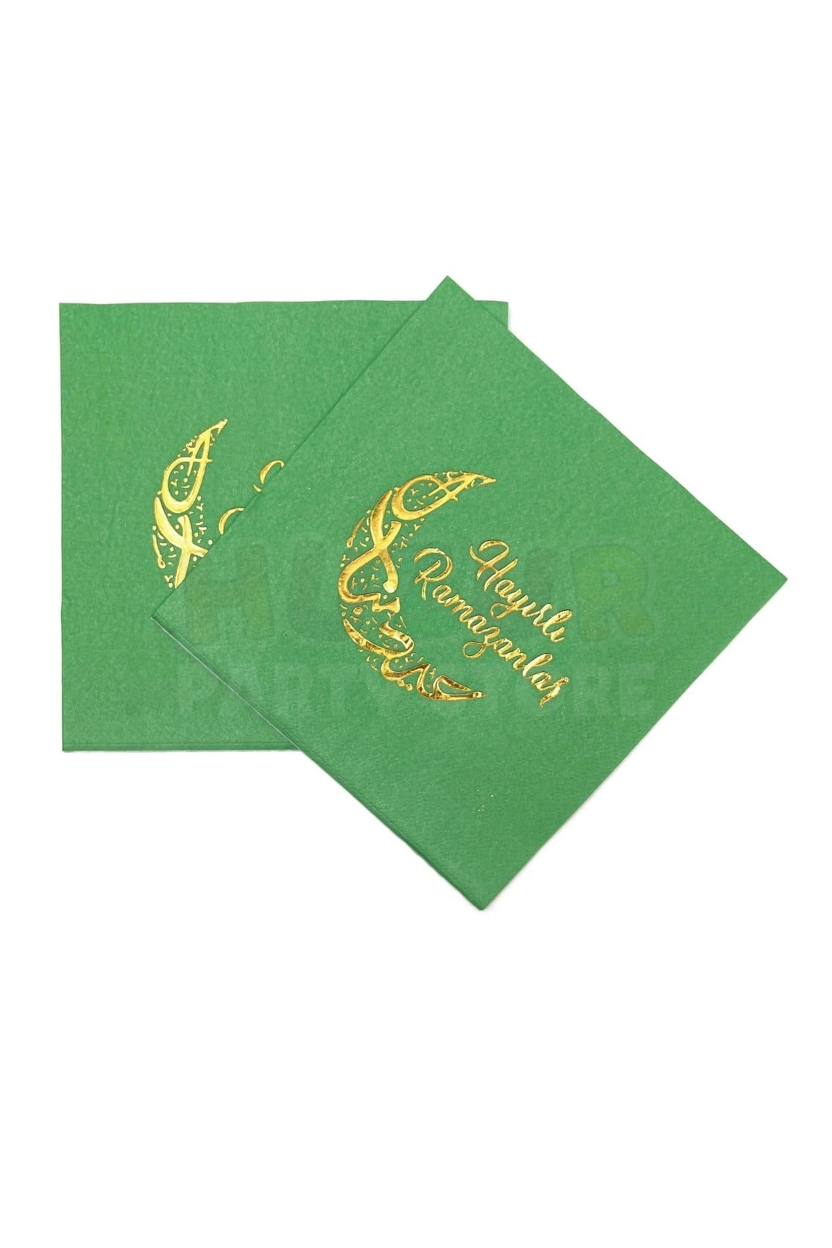 Hayırlı Ramazanlar Yeşil Gold Yaldızlı Peçete 16 Adet 16x16 Cm Altın Varaklı Ramazan Bayram Dini Süs