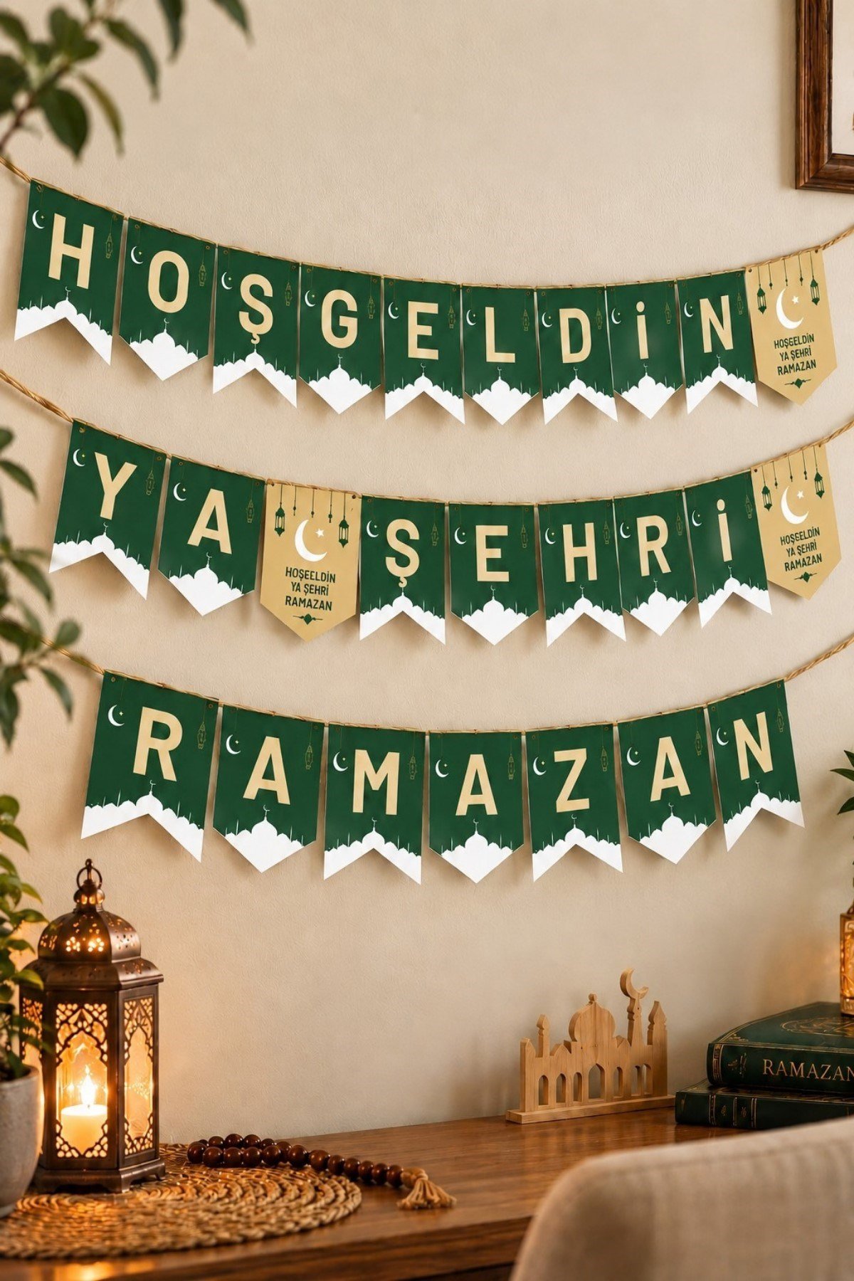 Hoş Geldin Ya Şehri Ramazan Asmalı Banner 165 cm Ramazan Bayramı Dini İslami Dekorasyon Süsü Mübarek