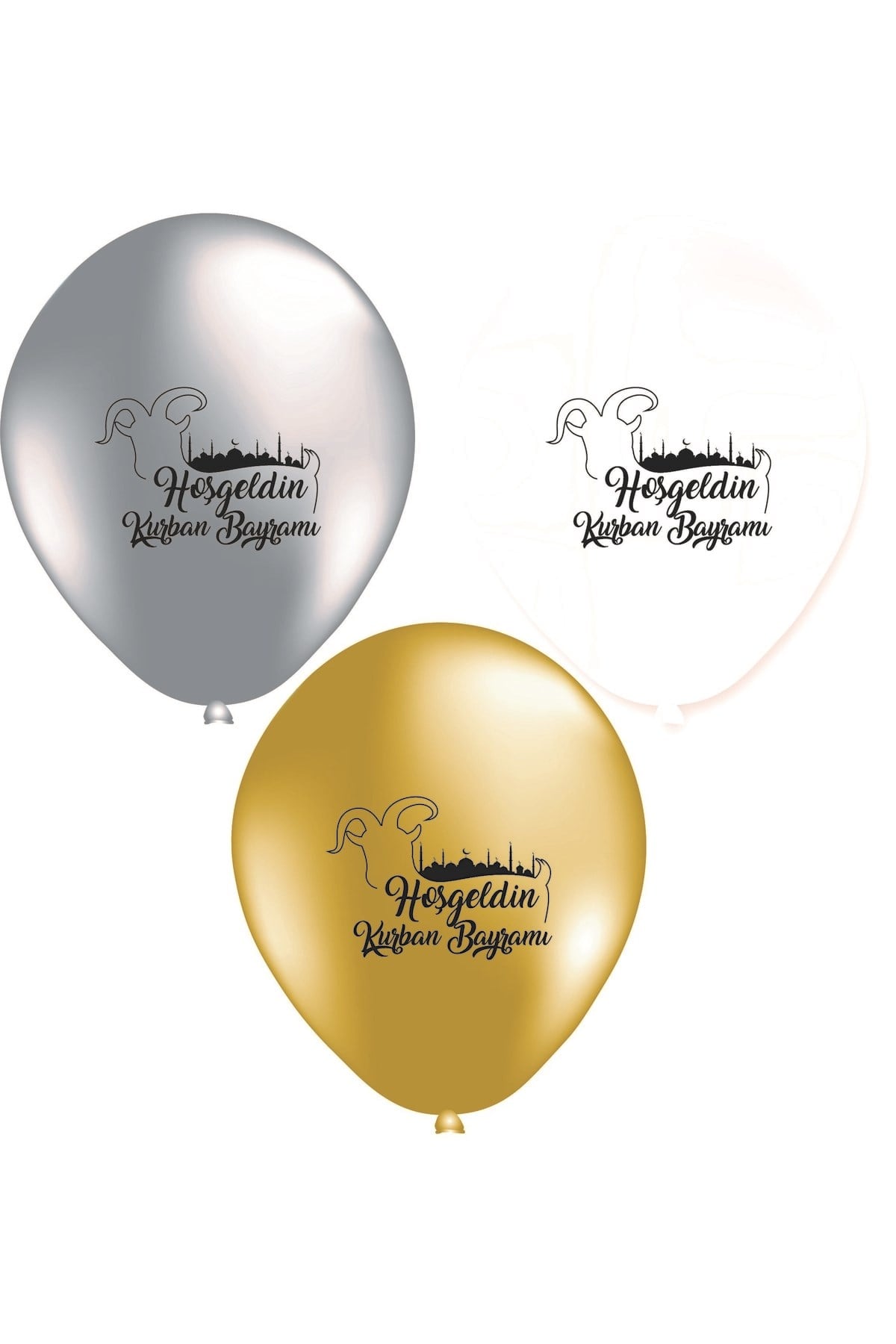 Hoşgeldin Kurban Bayramı Baskılı 10 Adet Balon Keçi Detaylı Tasarım Dini Islam Süs Gold Gümüş Beyaz