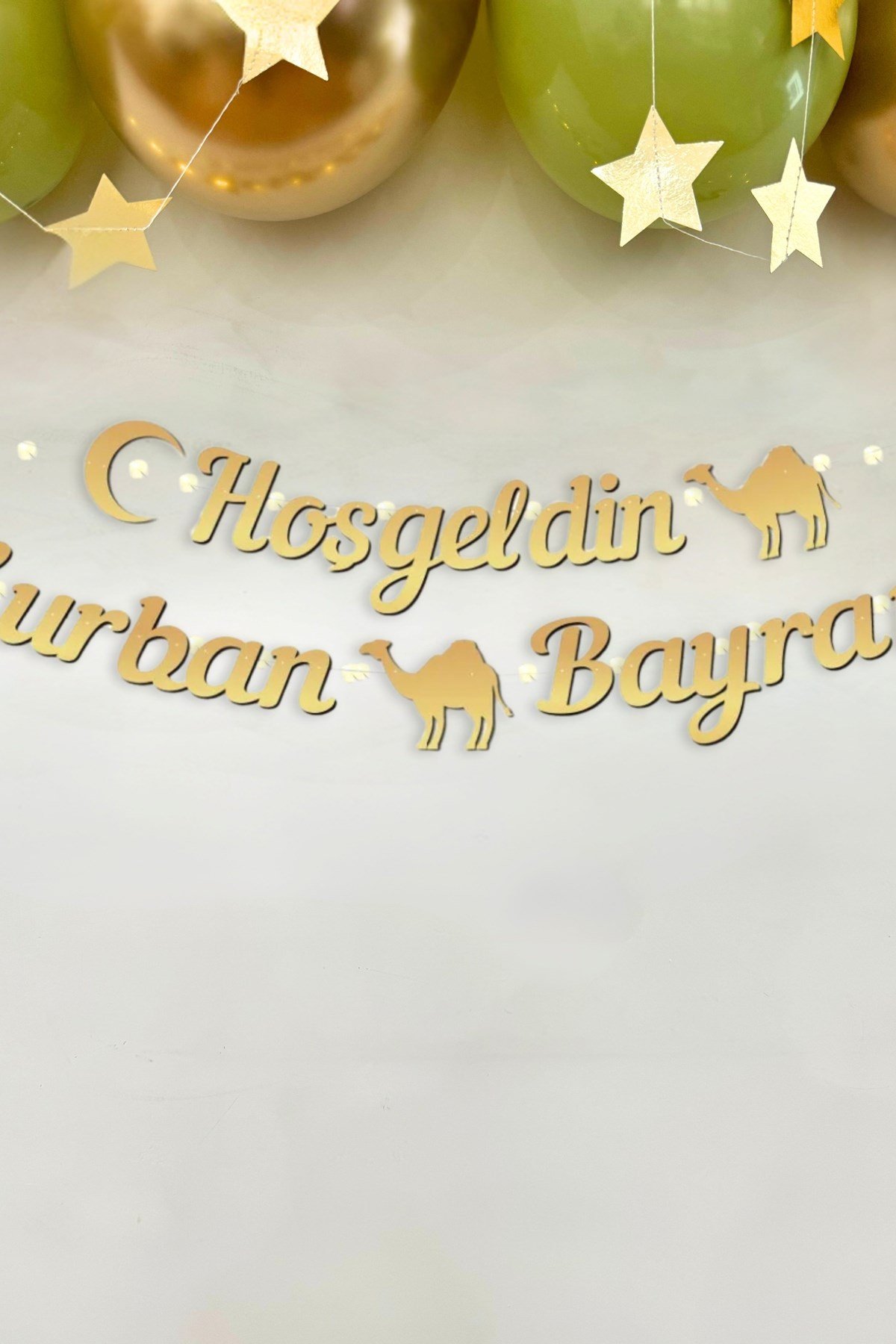 Hoşgeldin Kurban Bayramı Yazılı 17 Parça Süsleme Seti Led Işıklı Yazı Balon Zincir Yıldız Asılan Süs