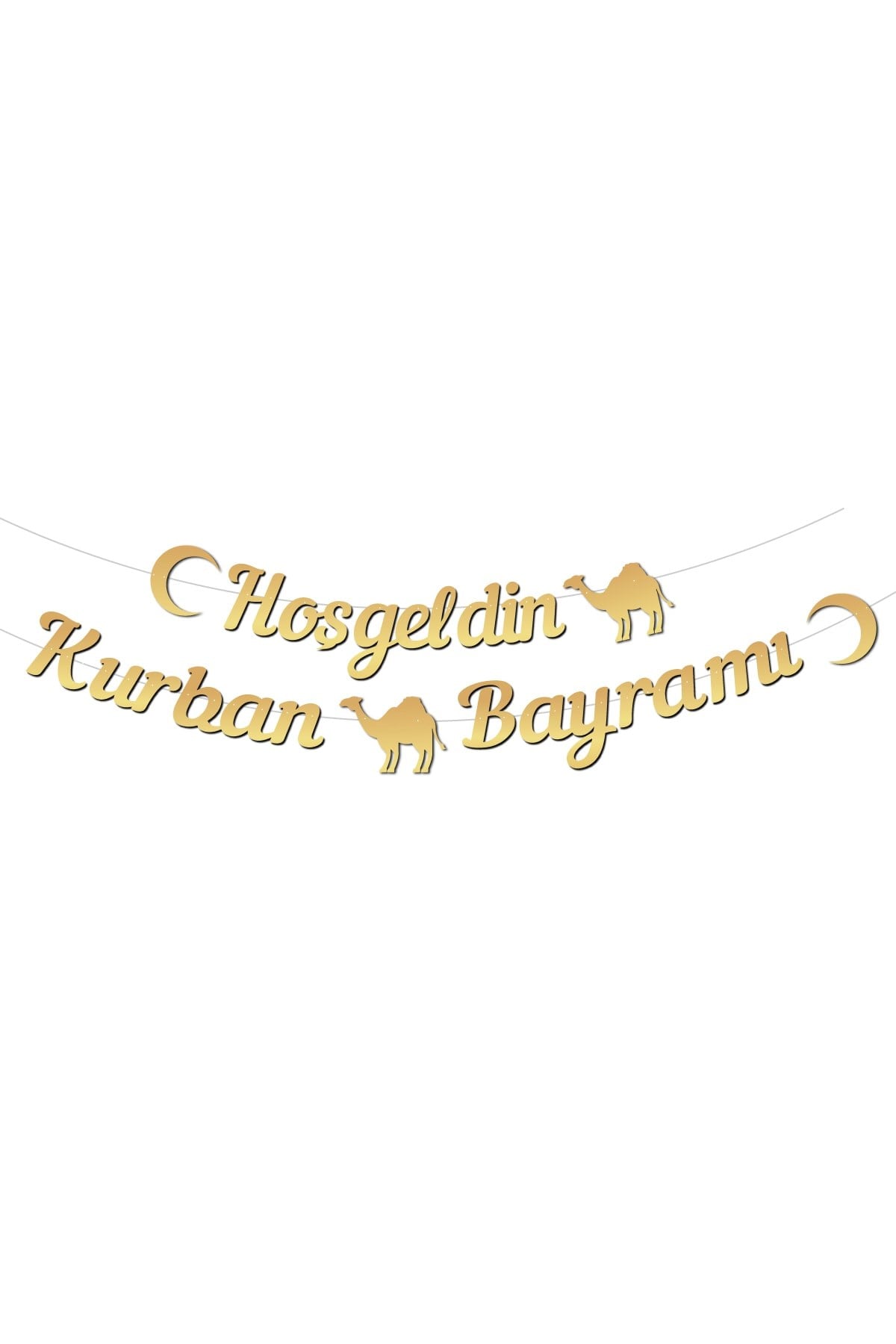 Hoşgeldin Kurban Bayramı Yazılı Kaligrafi Banner Gold Renkli 250x20 cm Altın Renginde Asılan Süs